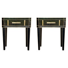 New Pair Mirrored Nightstand in Black Mirror and Chrome with Drawer