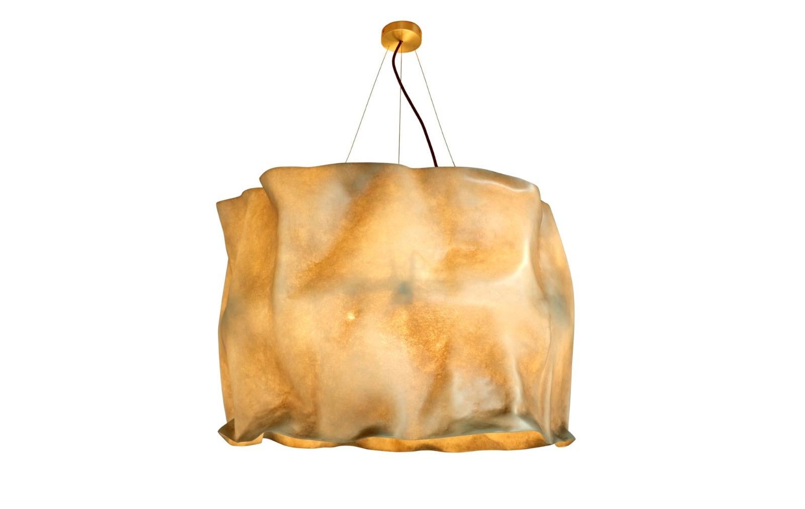 Modern New Pair of Floor Lamp and Suspension Lamp in Resin Finished in Aged Natural For Sale