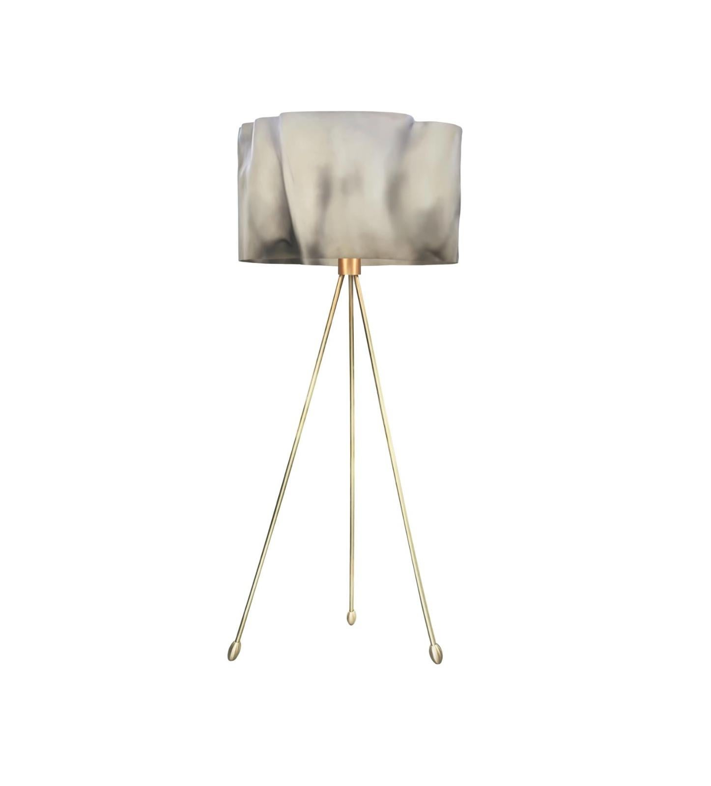 Hand-Crafted New Pair of Floor Lamp and Suspension Lamp in Resin Finished in Aged Natural For Sale