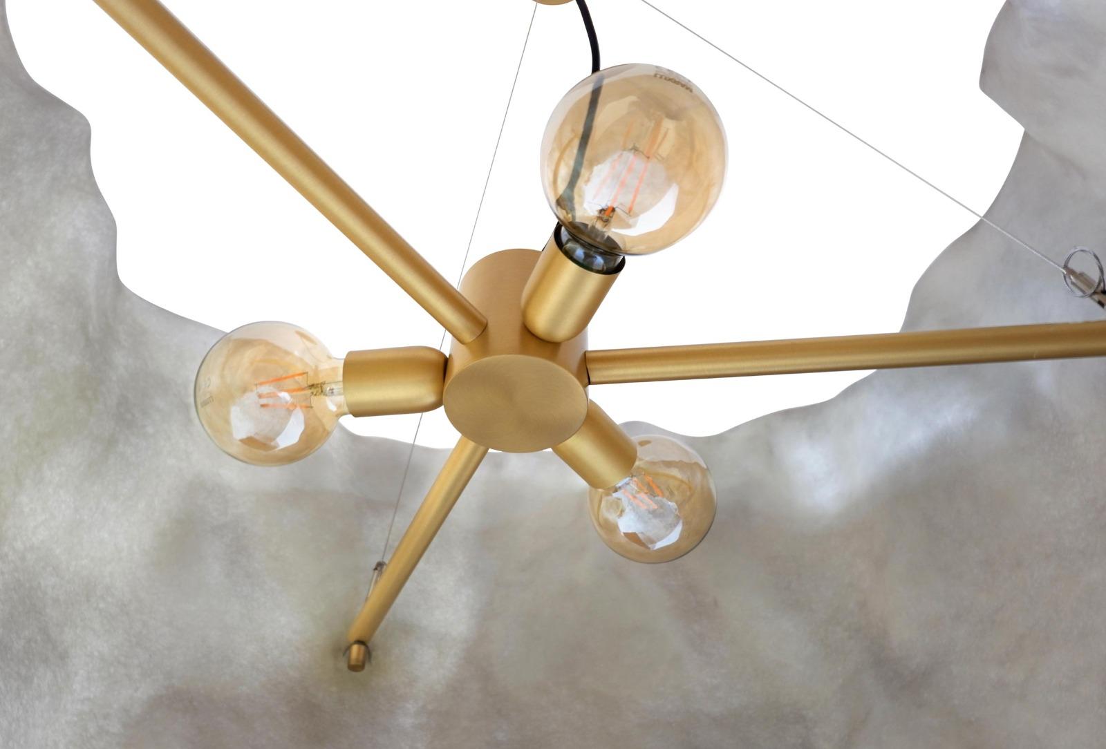 Contemporary New Pair of Floor Lamp and Suspension Lamp in Resin Finished in Aged Natural For Sale