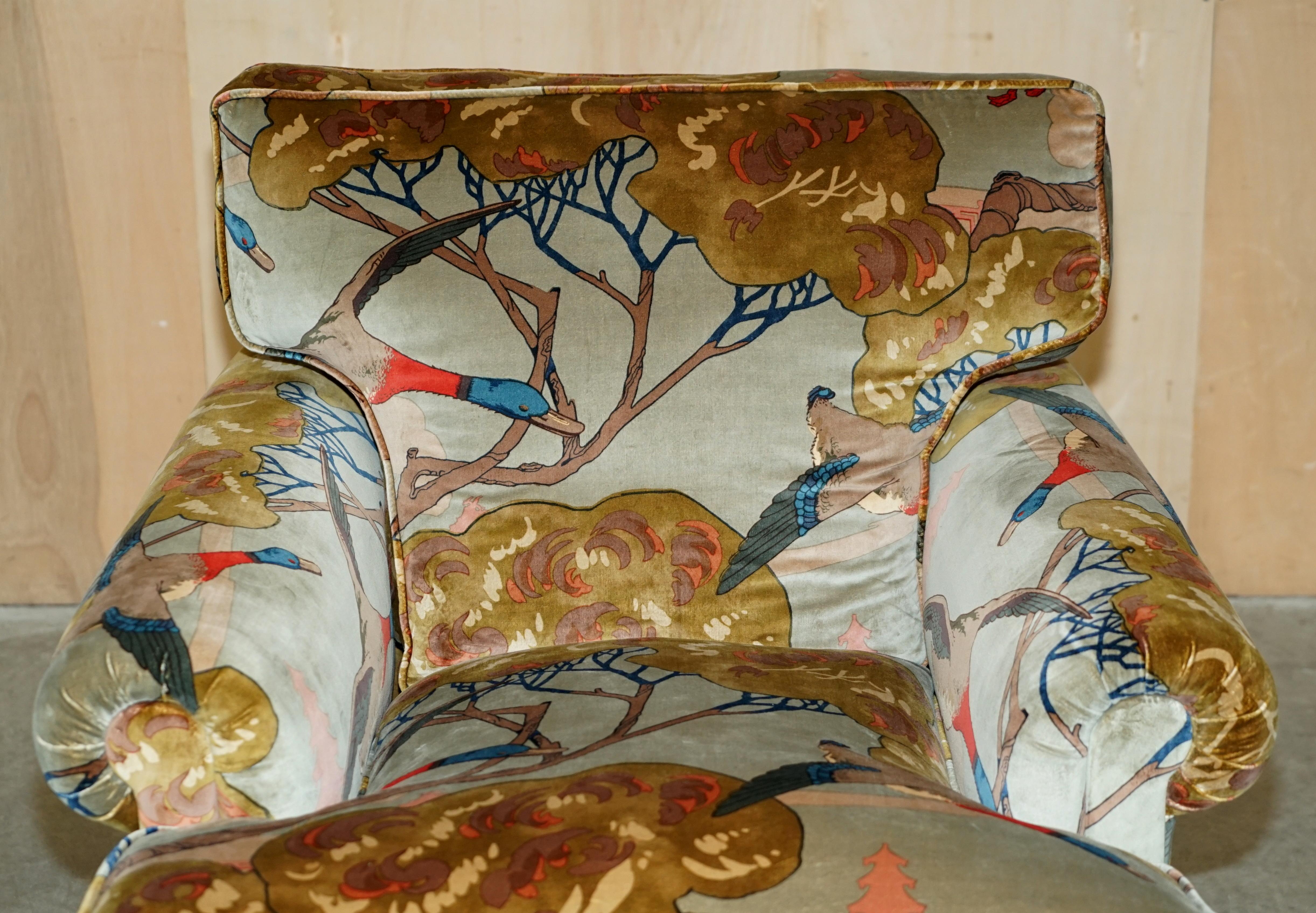English New Pair of George Smith Flying Ducks Armchairs & Ottoman Footstool For Sale
