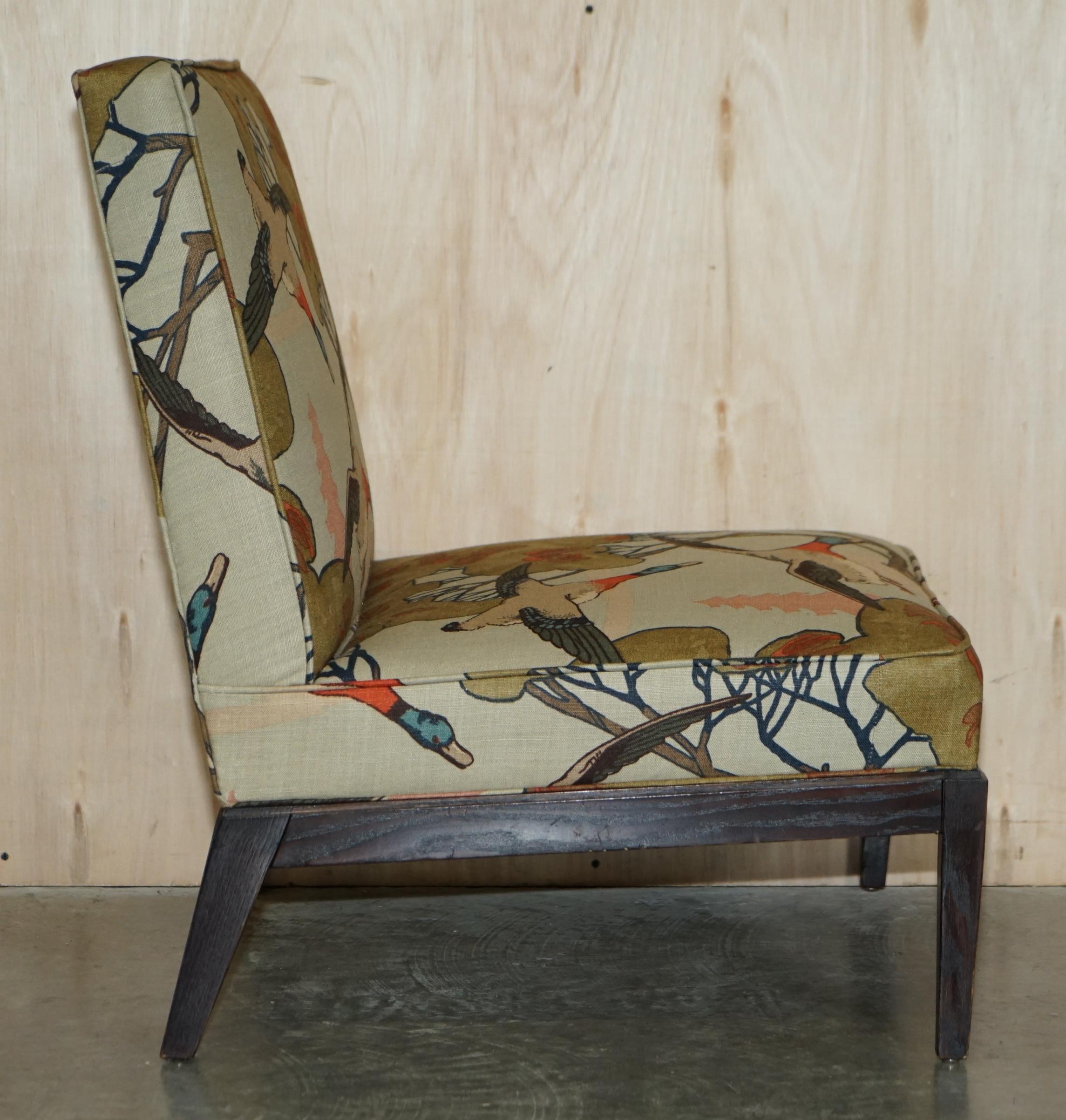New Pair of George Smith Norris Armchairs in Mulberry Flying Ducks Upholstery For Sale 3