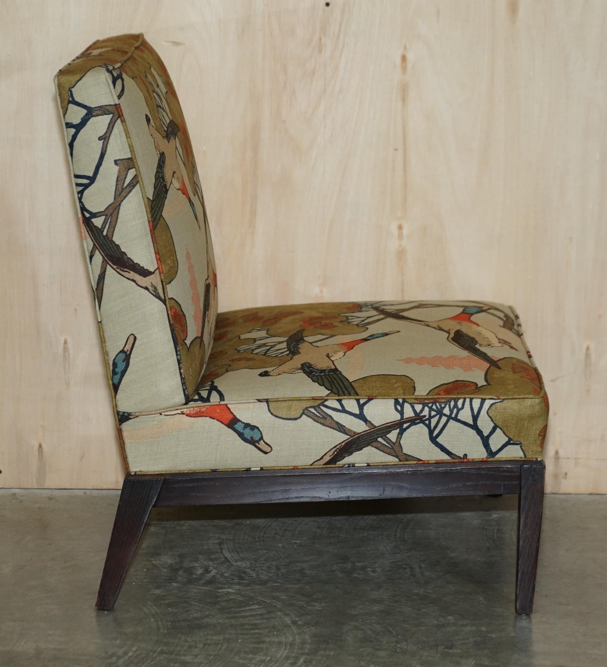 New Pair of George Smith Norris Armchairs in Mulberry Flying Ducks Upholstery For Sale 8