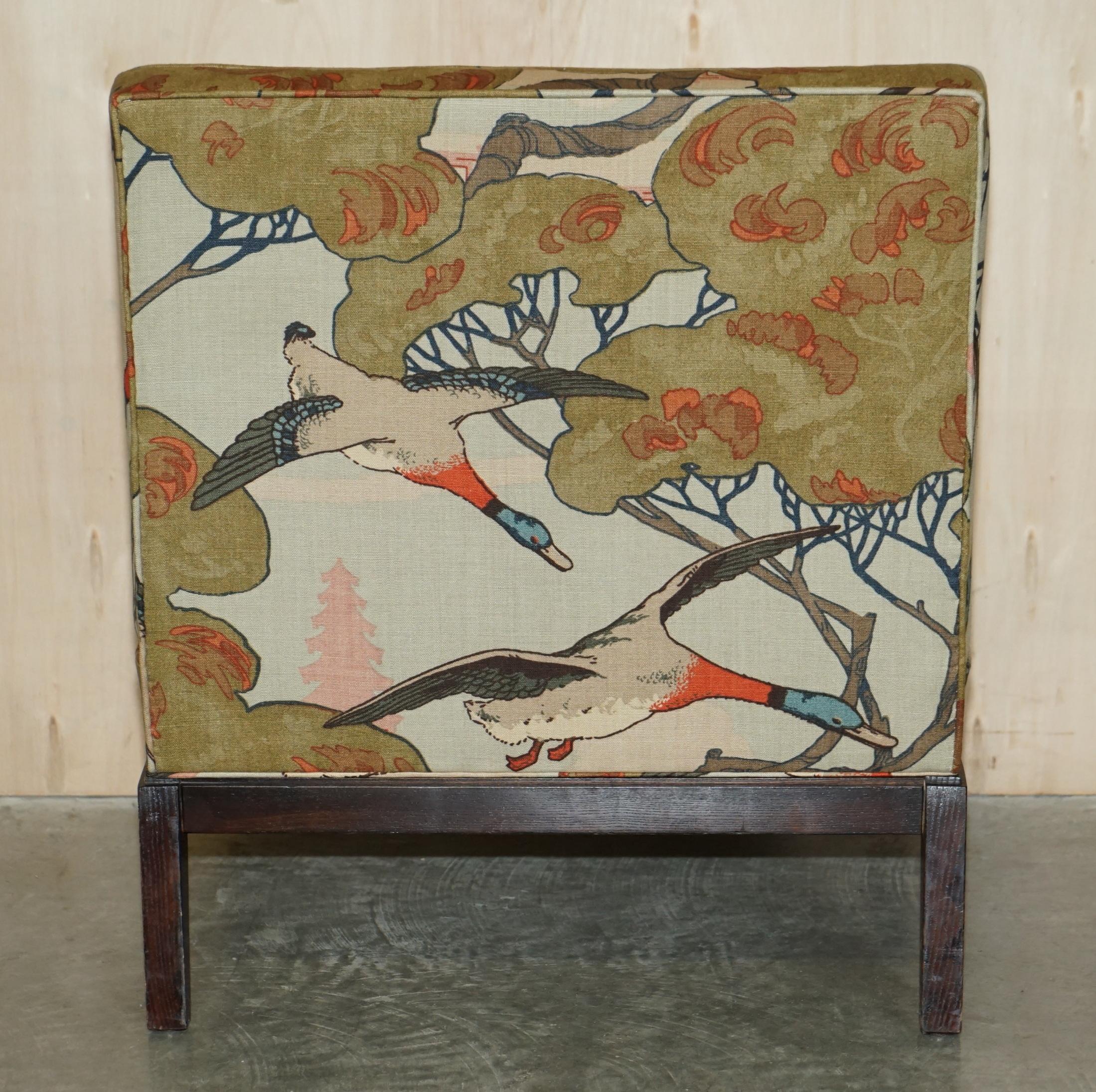 New Pair of George Smith Norris Armchairs in Mulberry Flying Ducks Upholstery For Sale 9