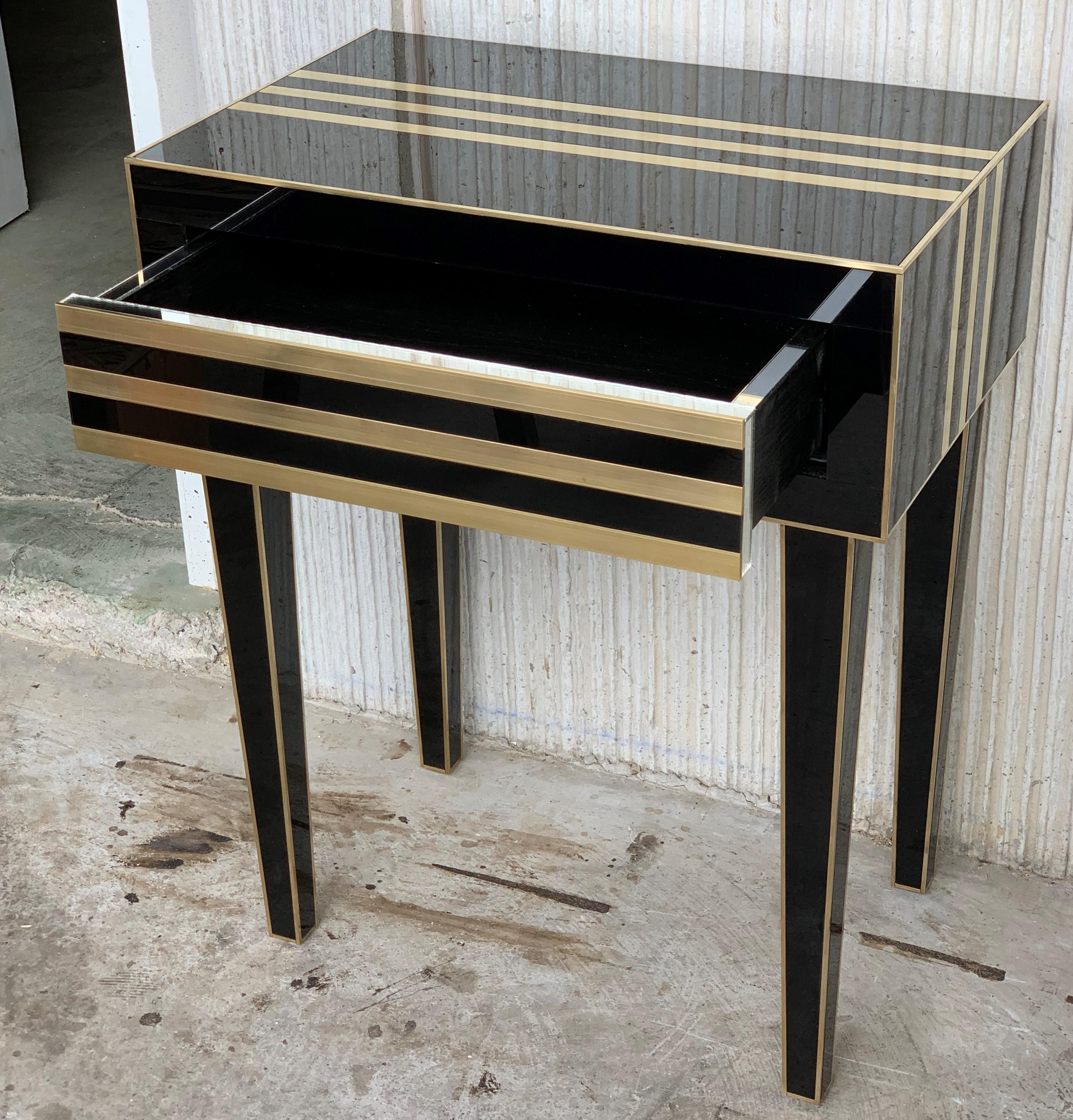 New Pair of High Black and Brass Nightstands with Drawer, Push System Opening 5