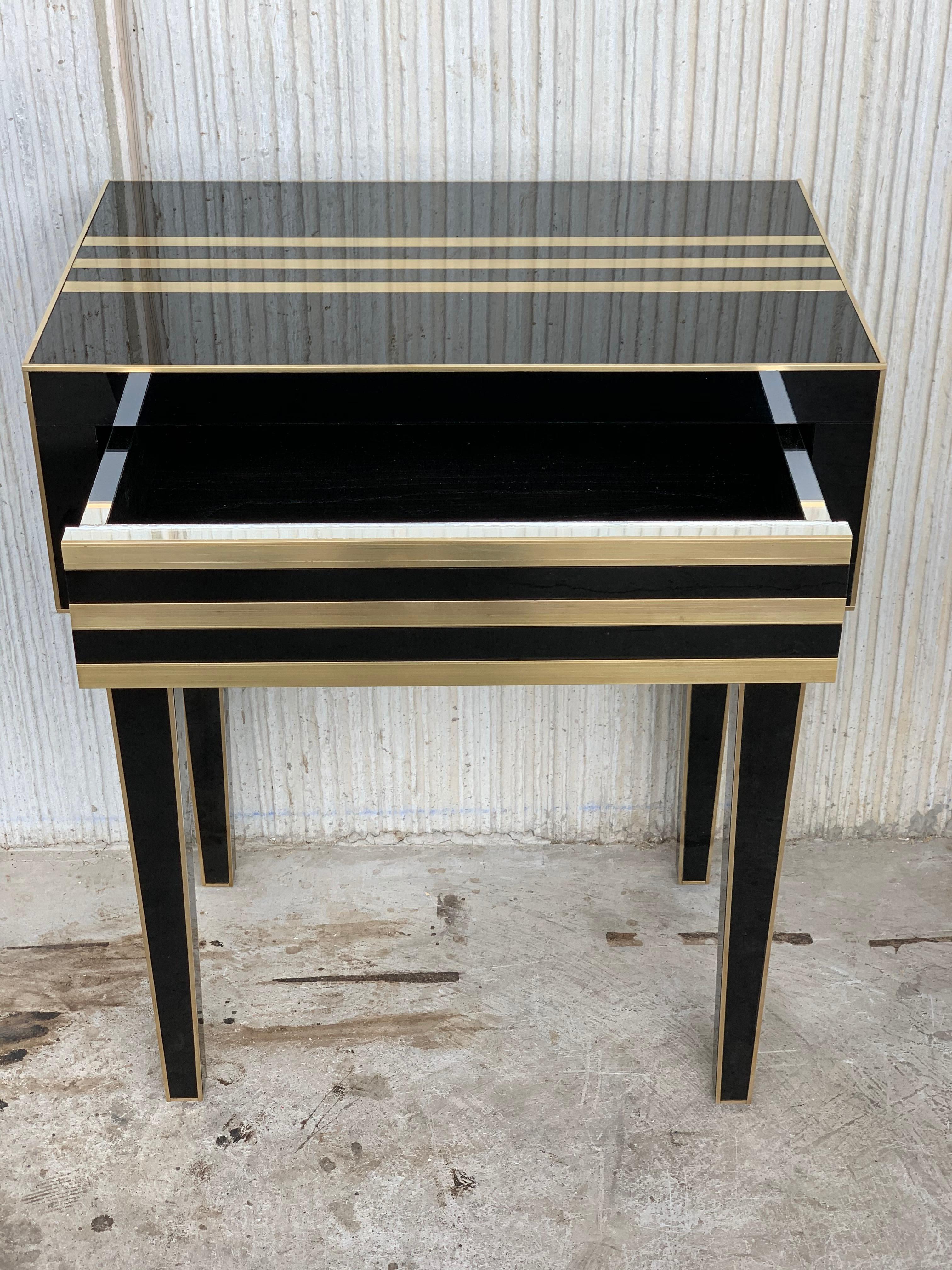 New Pair of High Black and Brass Nightstands with Drawer, Push System Opening 6