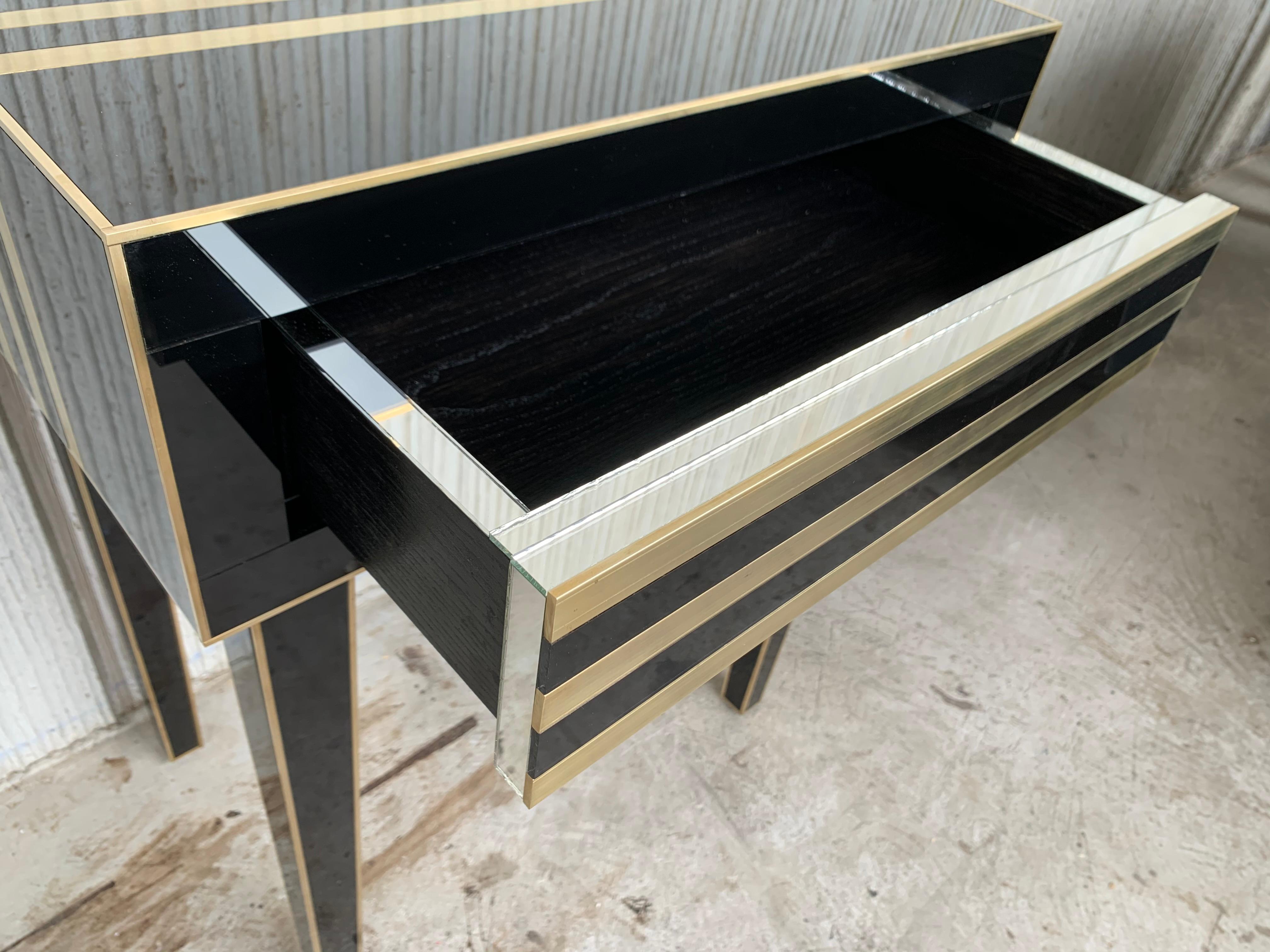 New Pair of High Black and Brass Nightstands with Drawer, Push System Opening For Sale 8