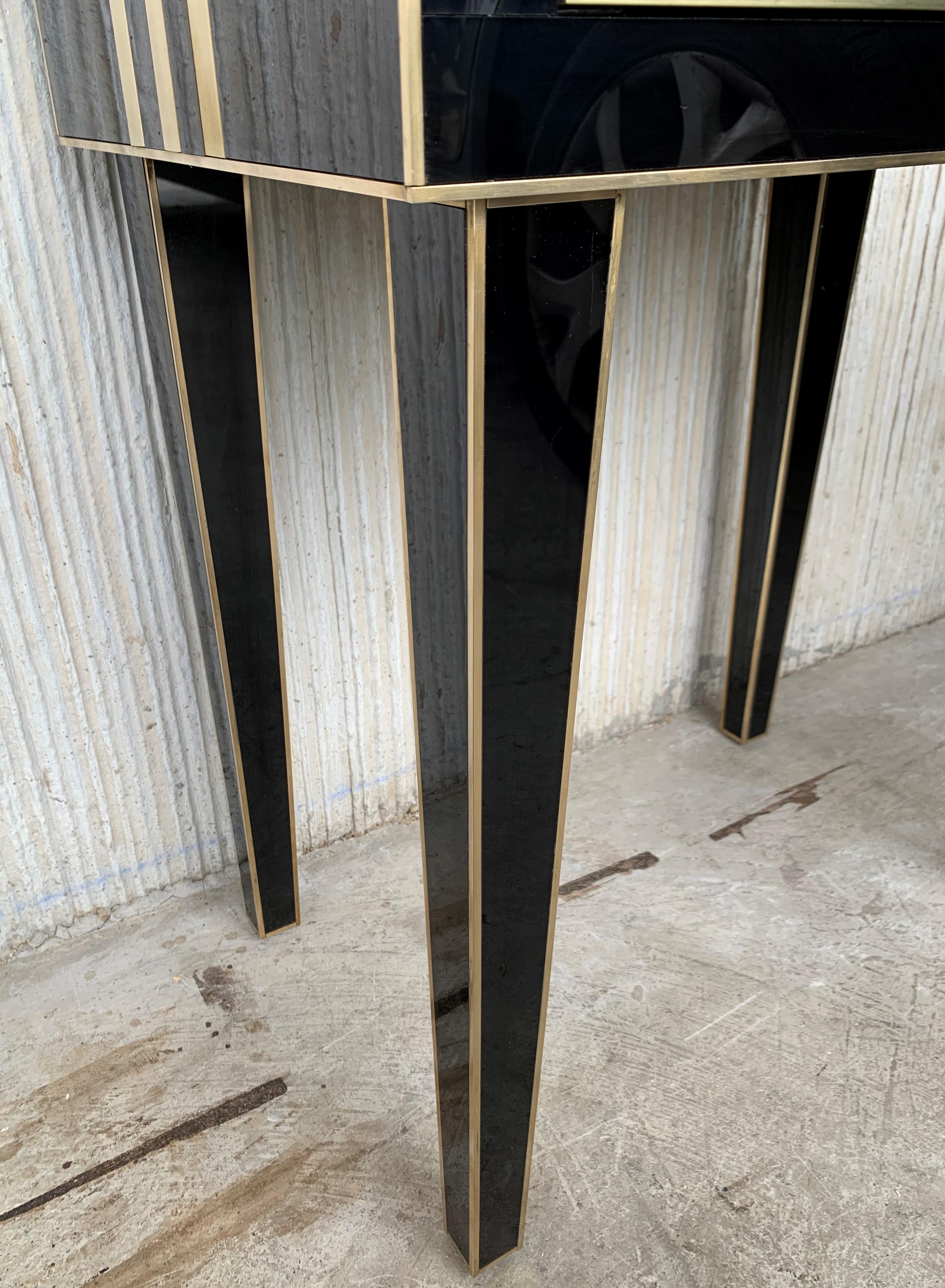 New Pair of High Black and Brass Nightstands with Drawer, Push System Opening 9