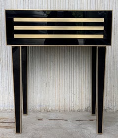 New Pair of High Black and Brass Nightstands with Drawer, Push System Opening