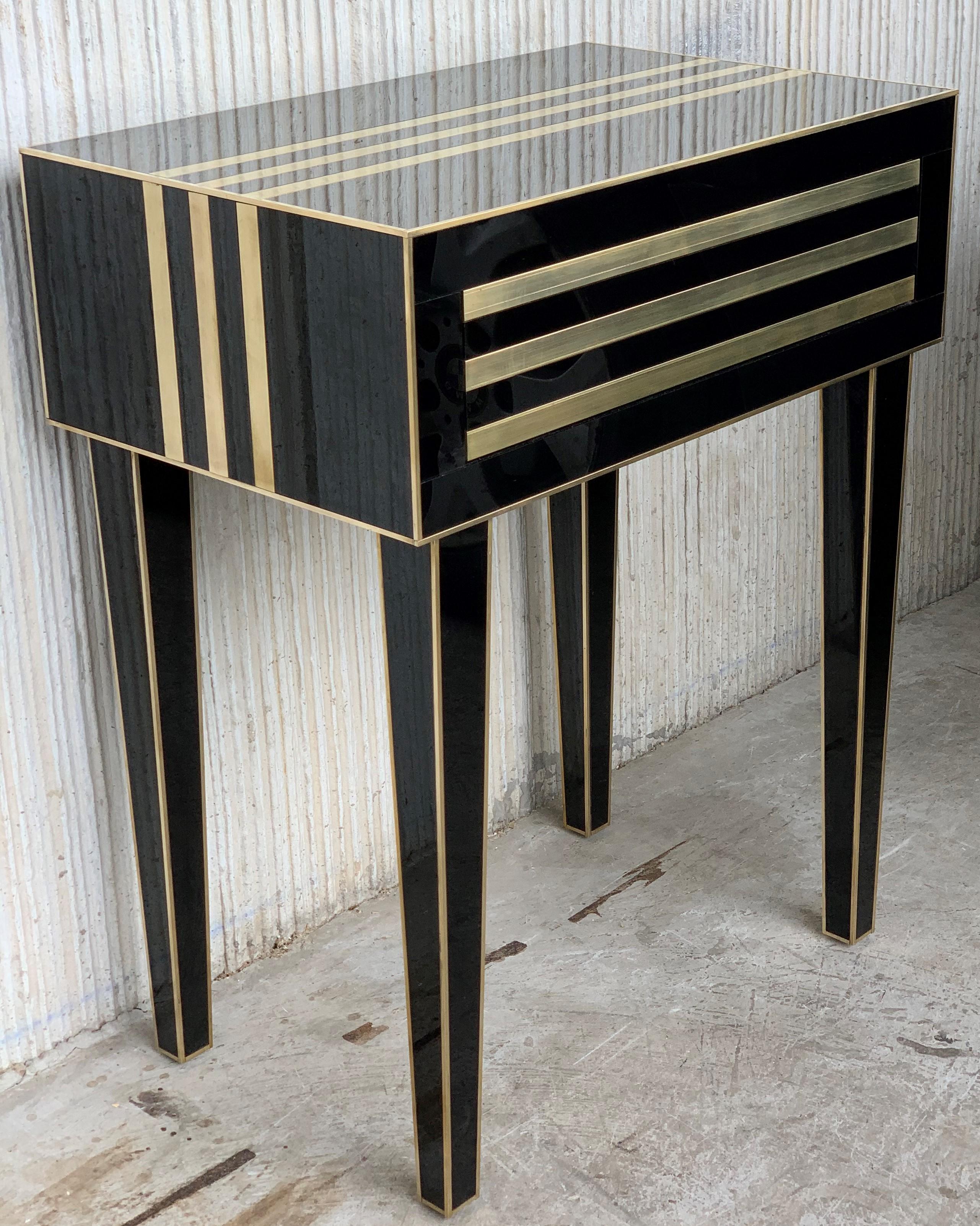 New Pair of High Black and Brass Nightstands with Drawer, Push System Opening In New Condition In Miami, FL