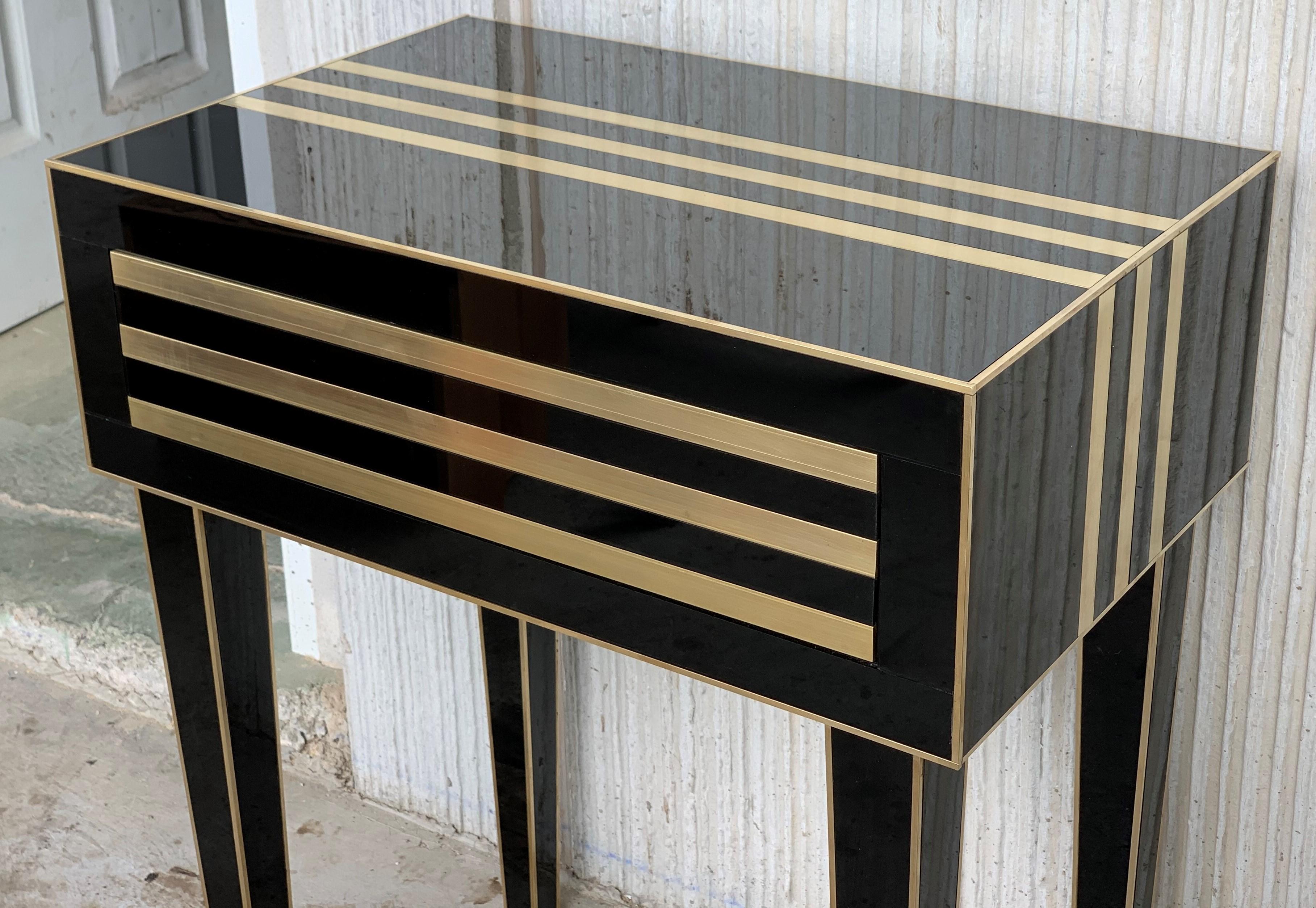 New Pair of High Black and Brass Nightstands with Drawer, Push System Opening 2