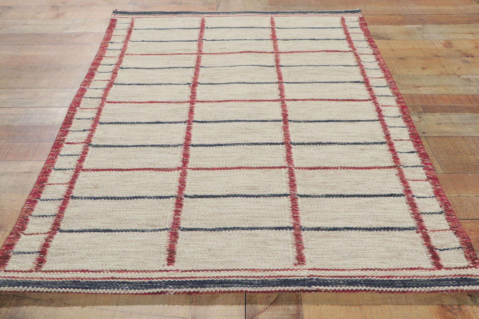 Pair of Matching Swedish Inspired Kilim Rugs with Scandinavian Modern Style For Sale 5
