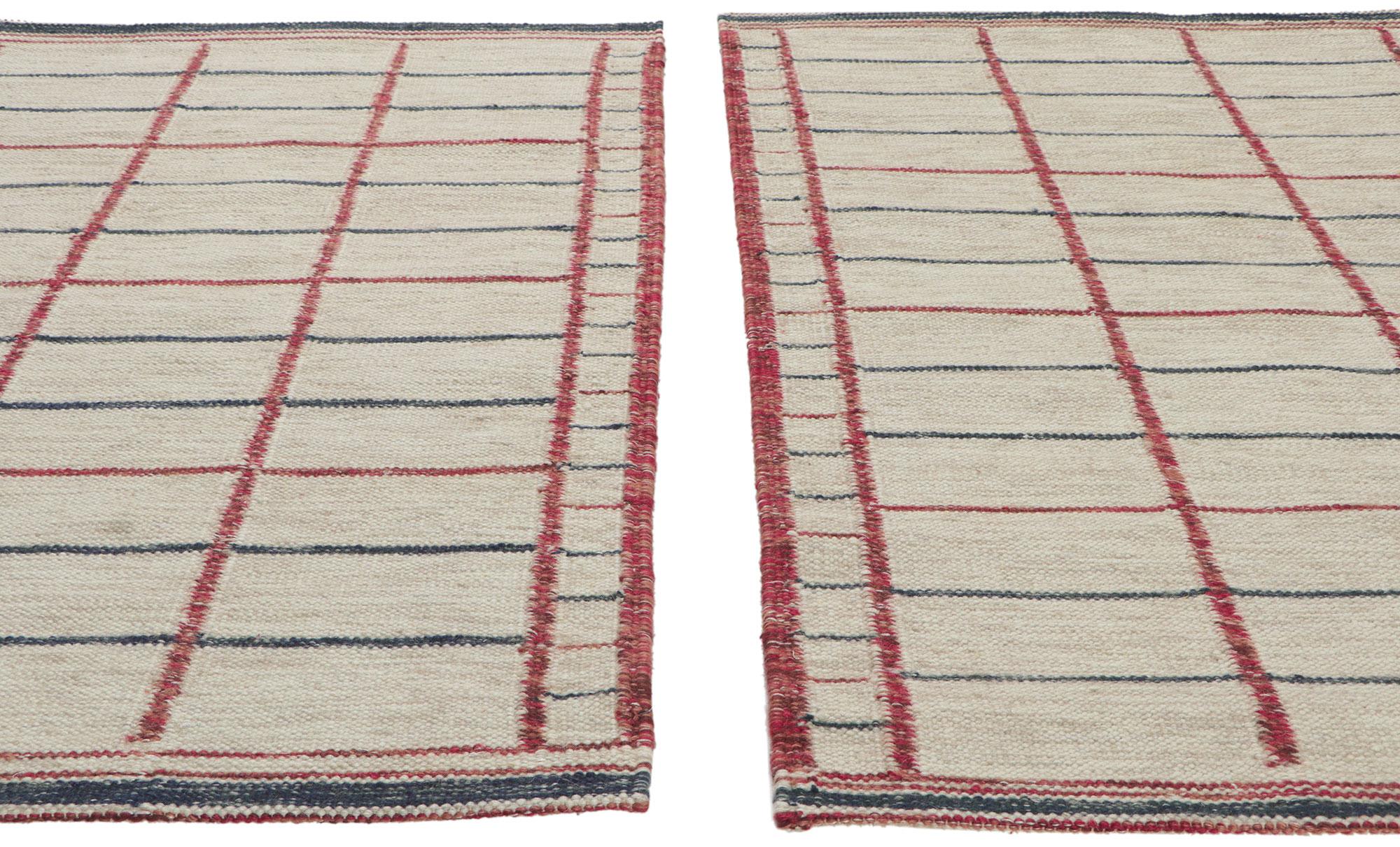 Pair of Matching Swedish Inspired Kilim Rugs with Scandinavian Modern Style For Sale 7