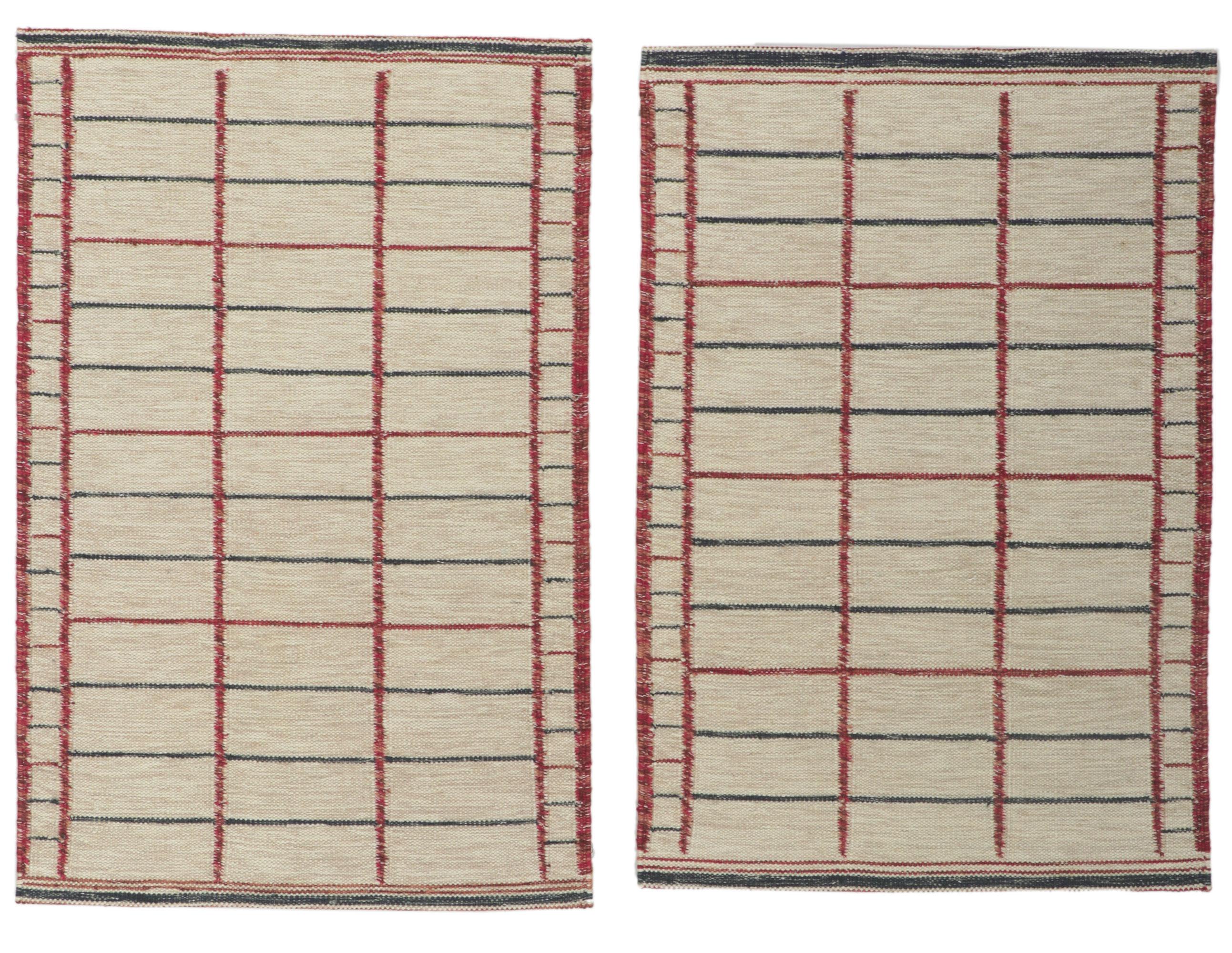 Paire de tapis Kilim d'inspiration suédoise et de style scandinave moderne en vente 9