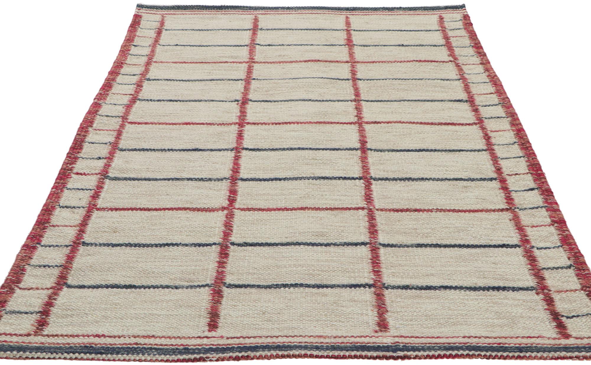 Hand-Woven Pair of Matching Swedish Inspired Kilim Rugs with Scandinavian Modern Style For Sale