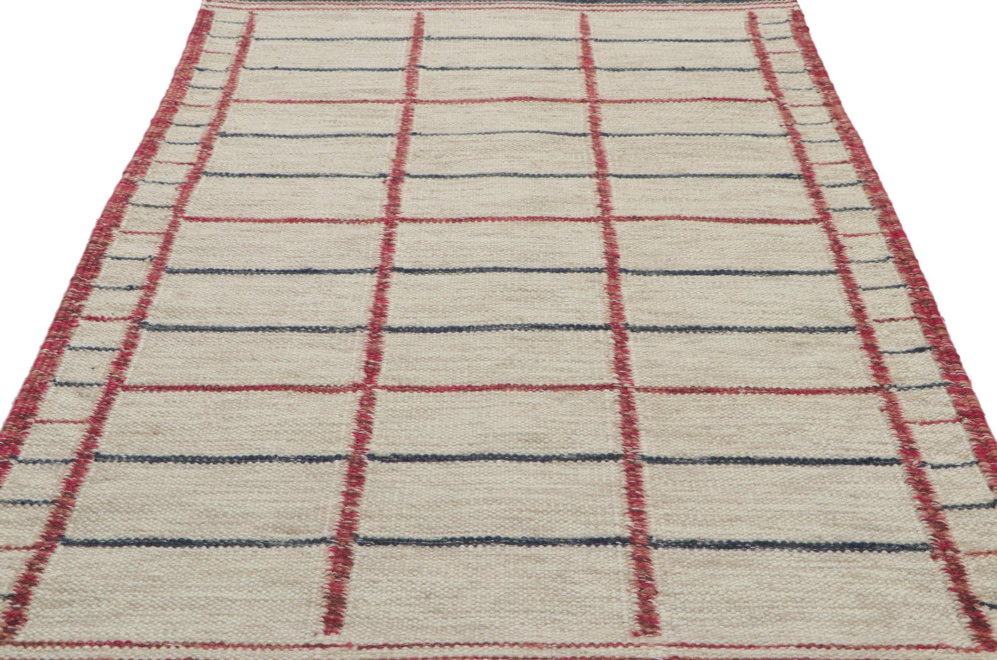 Contemporary Pair of Matching Swedish Inspired Kilim Rugs with Scandinavian Modern Style For Sale