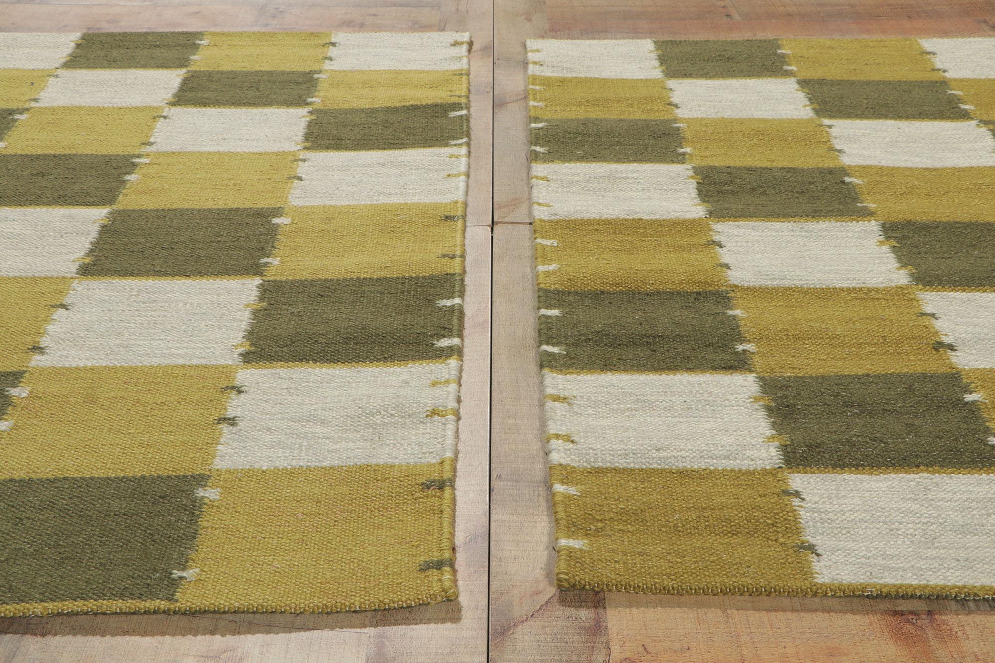 Contemporary New Pair of Matching Swedish Inspired Kilim Rugs For Sale