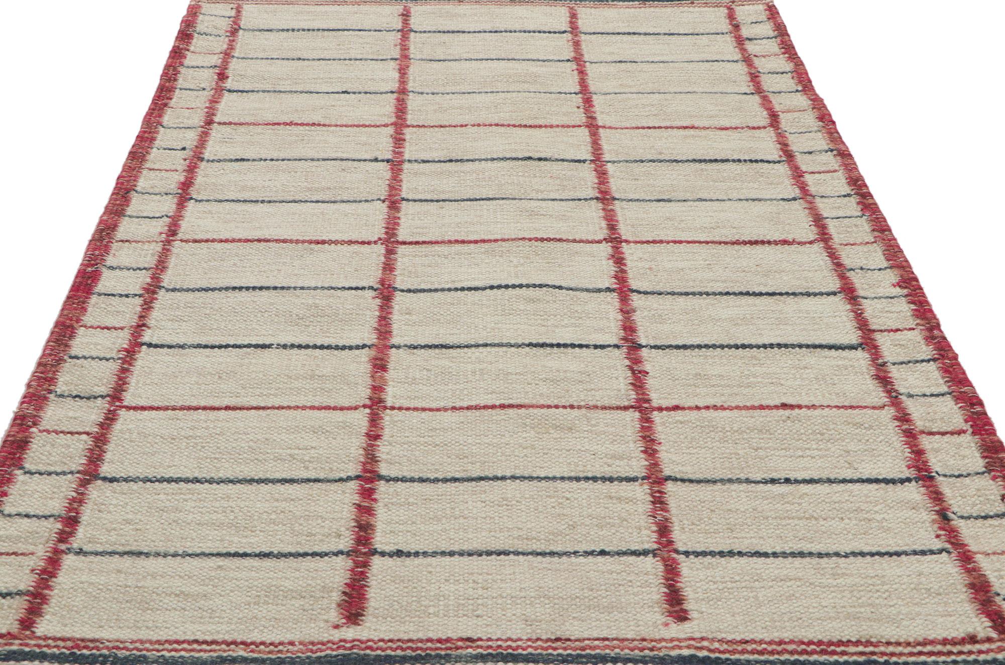 Wool Pair of Matching Swedish Inspired Kilim Rugs with Scandinavian Modern Style For Sale