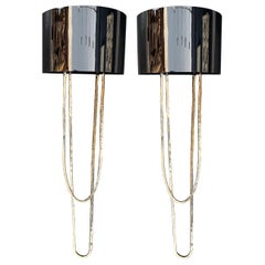 New Pair of Metal Gold Sconces with Metal Black Chromed Shade