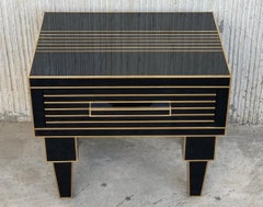 New Pair of Mirrored Low Nightstand in Black Mirror and Chrome with Drawer