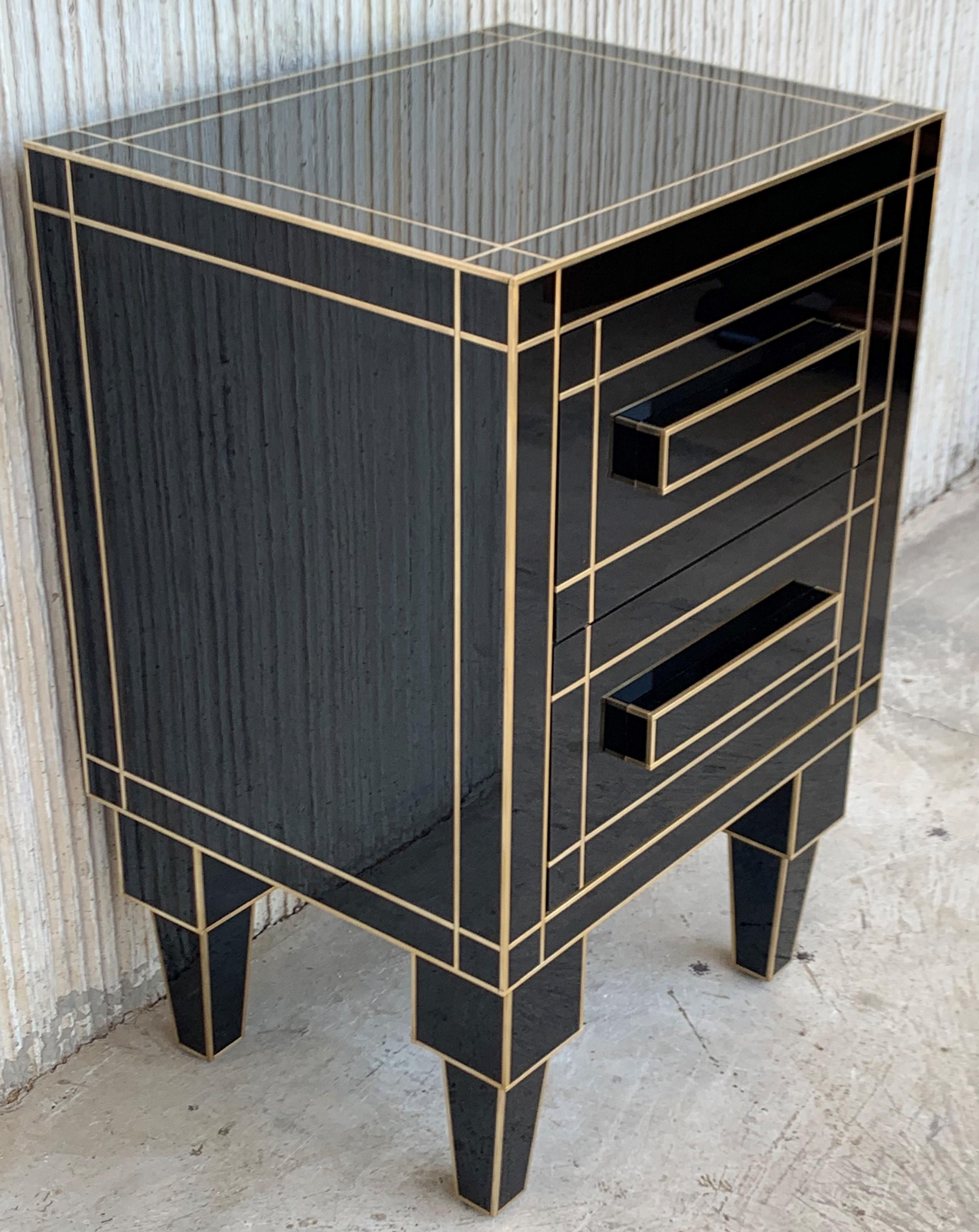 black mirrored nightstand