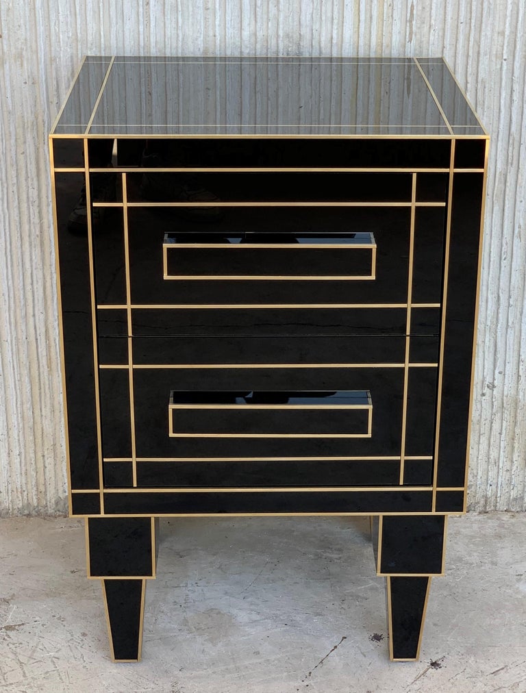 New Pair Of Mirrored Nightstands In Black Mirror With Two Drawers