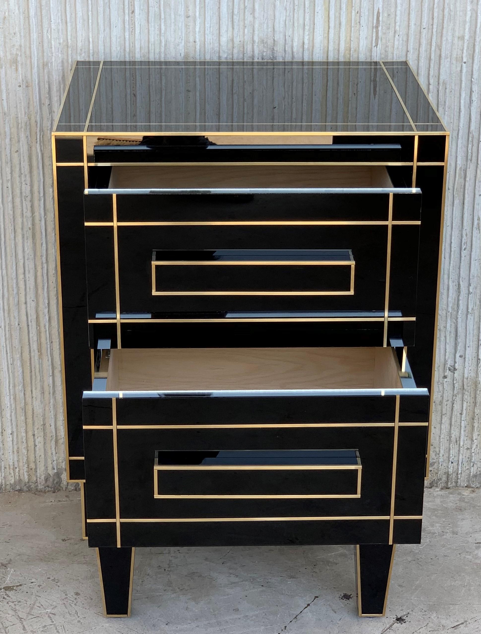 New Pair of Mirrored Nightstands in Black Mirror with Two Drawers In Excellent Condition In Miami, FL