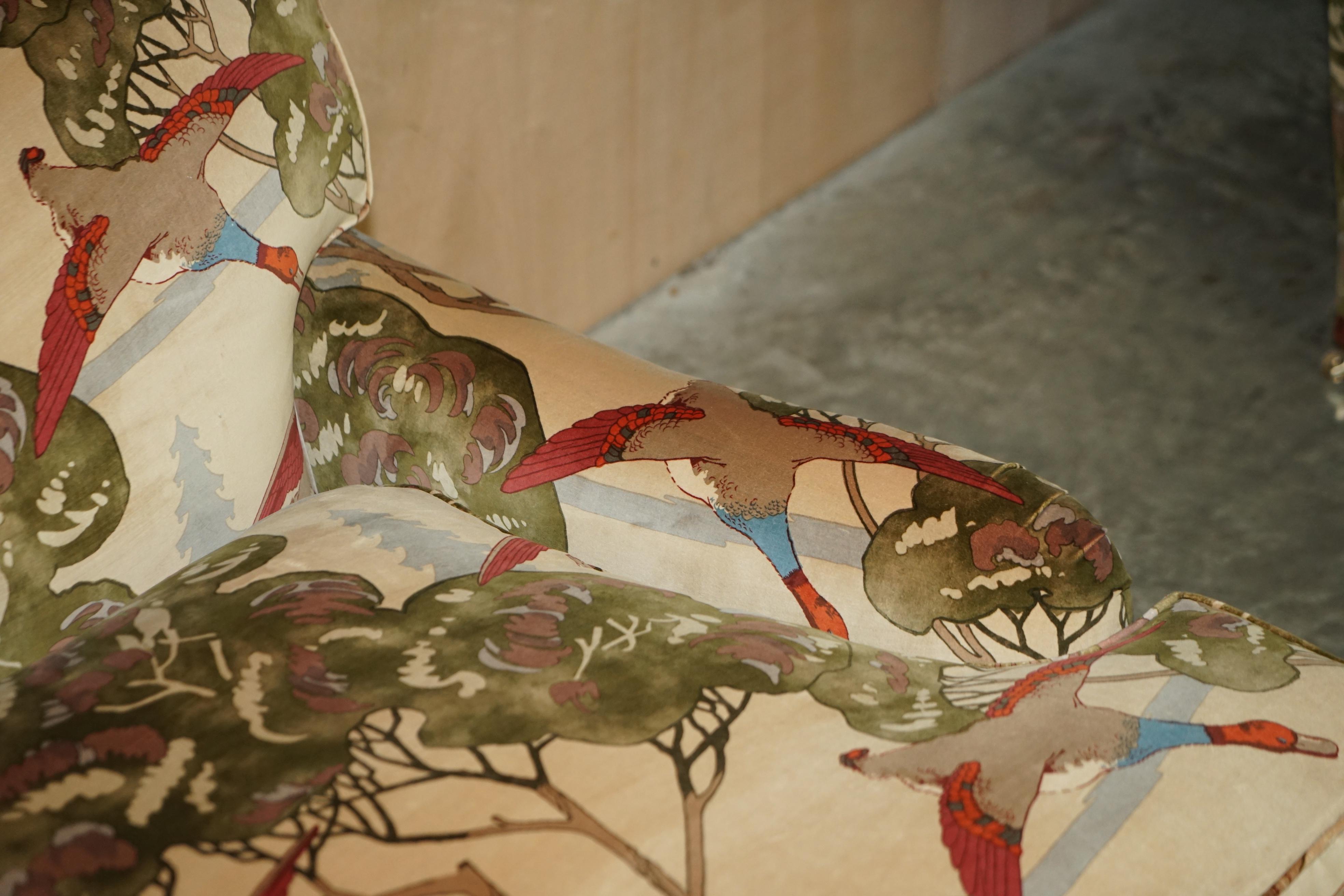 New Pair of Mulberry Custom Howard Love Seat Armchairs Flying Ducks Silk Velvet 3