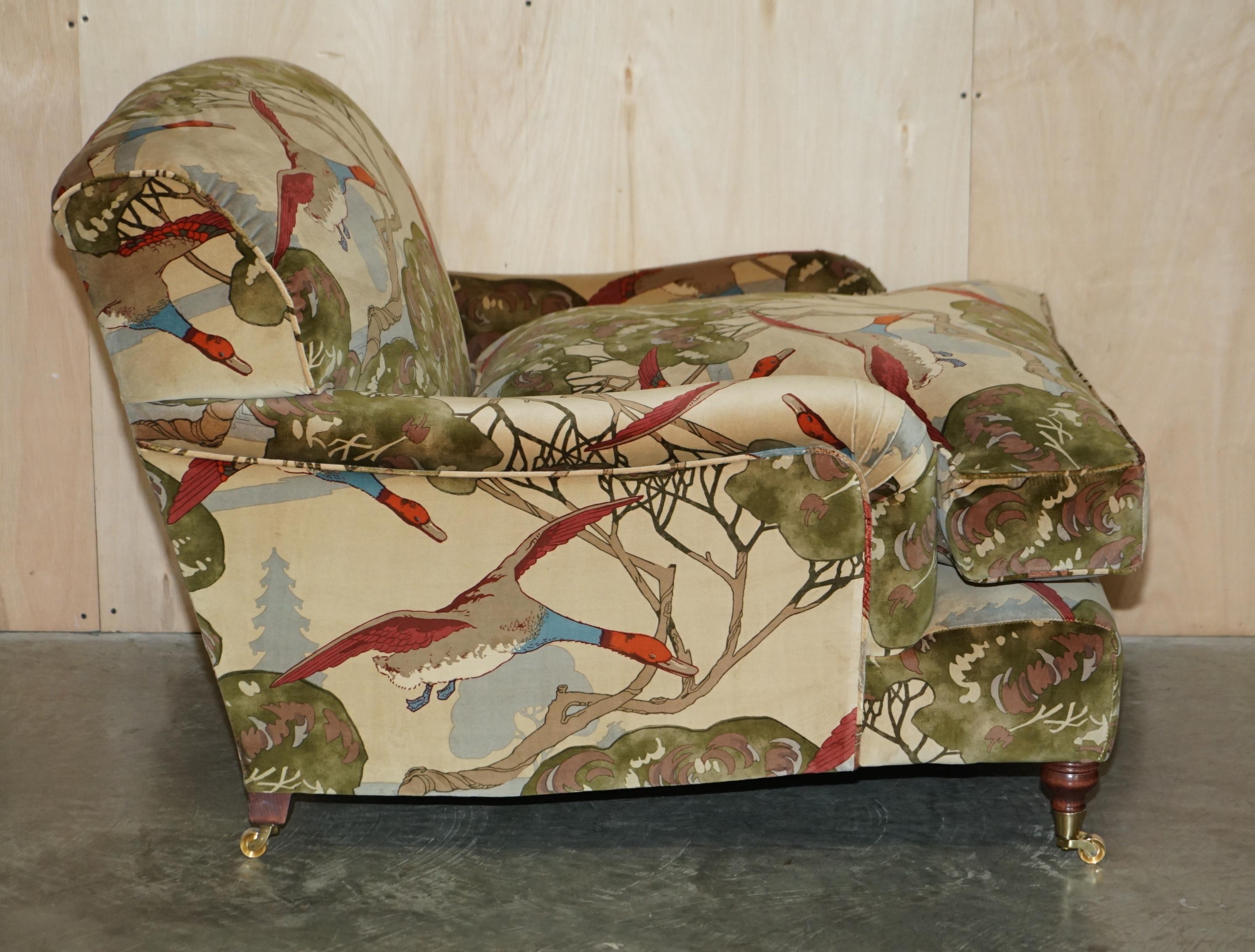 New Pair of Mulberry Custom Howard Love Seat Armchairs Flying Ducks Silk Velvet 4