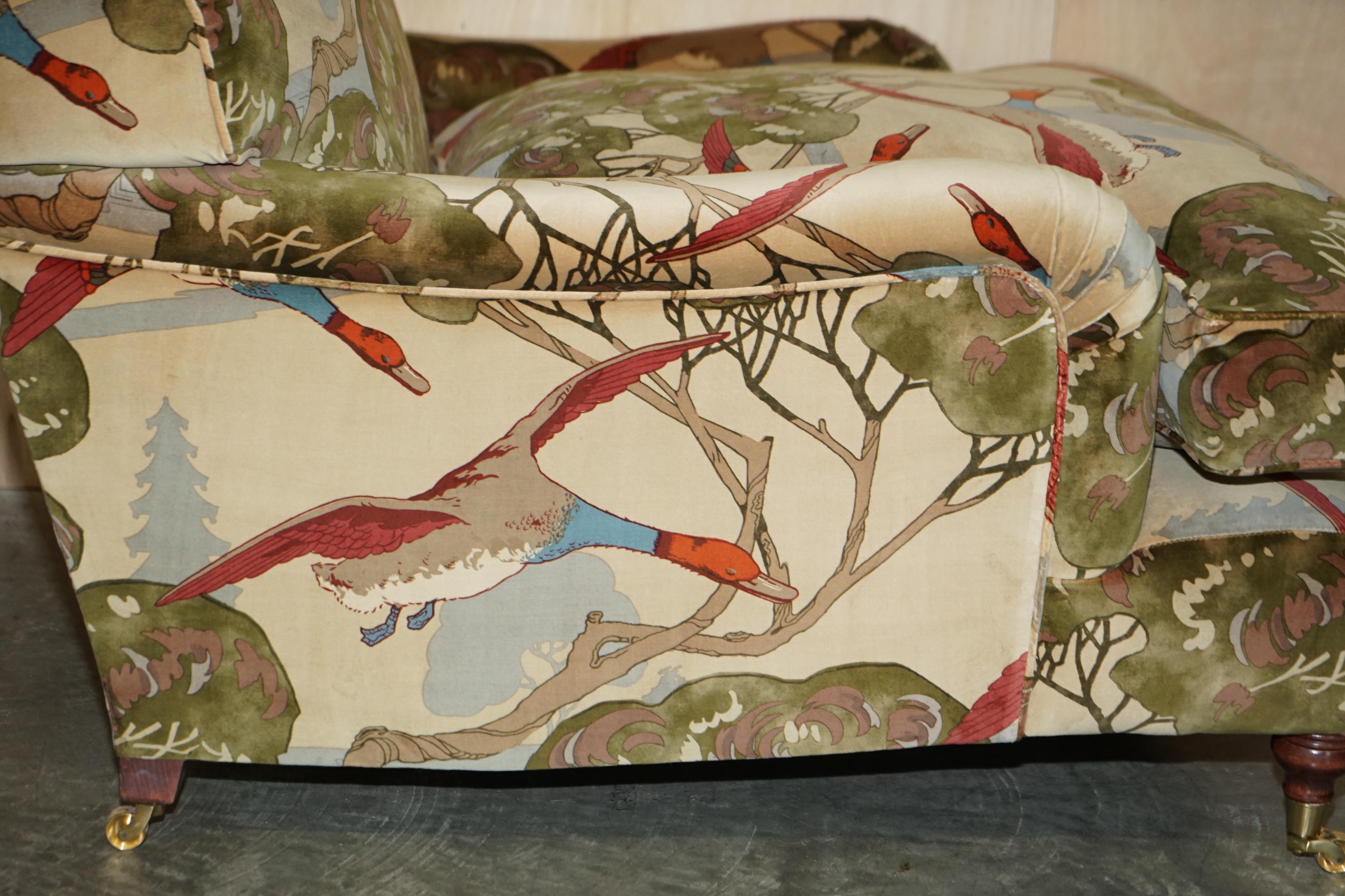 New Pair of Mulberry Custom Howard Love Seat Armchairs Flying Ducks Silk Velvet 6