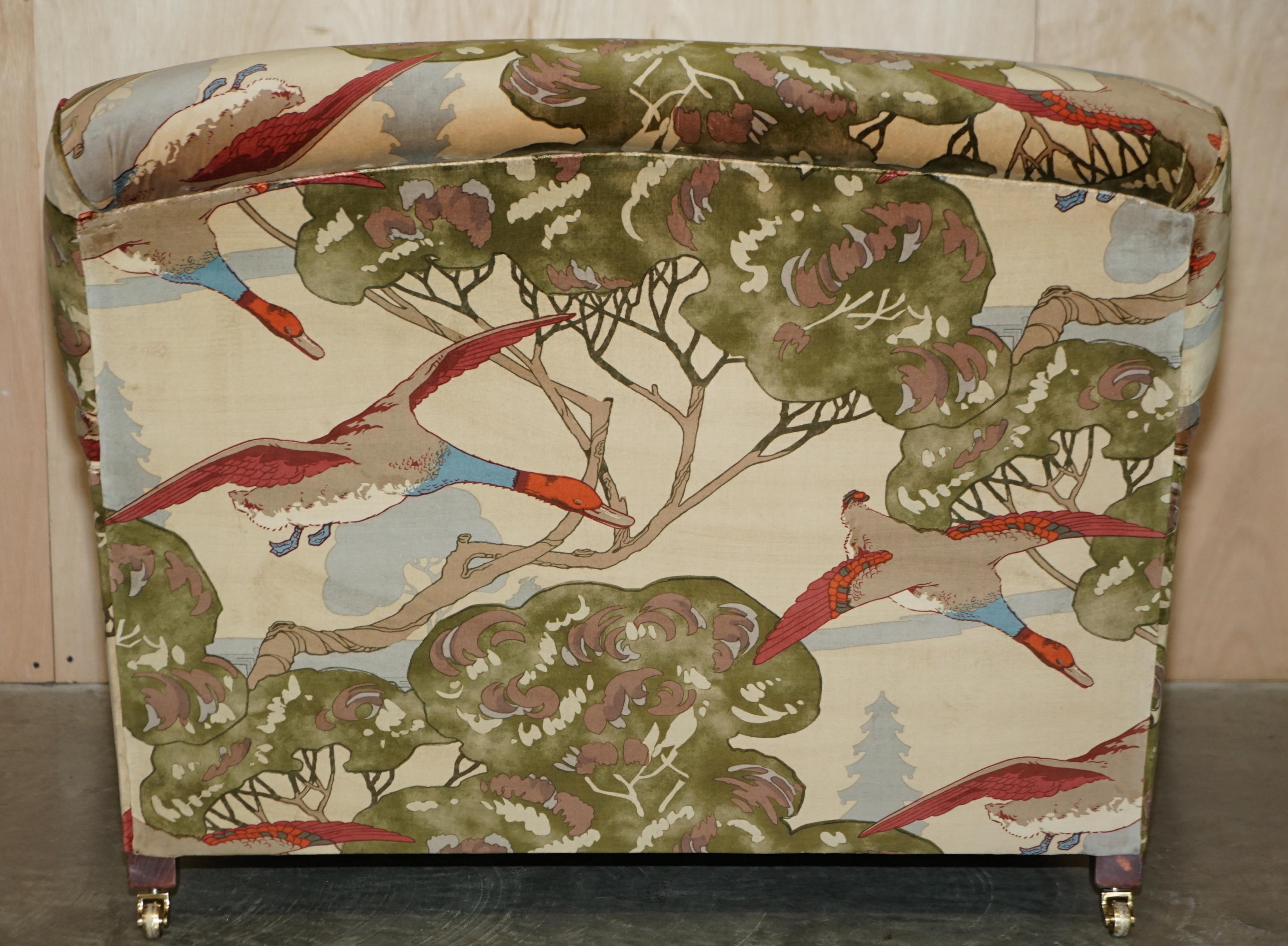 New Pair of Mulberry Custom Howard Love Seat Armchairs Flying Ducks Silk Velvet 7