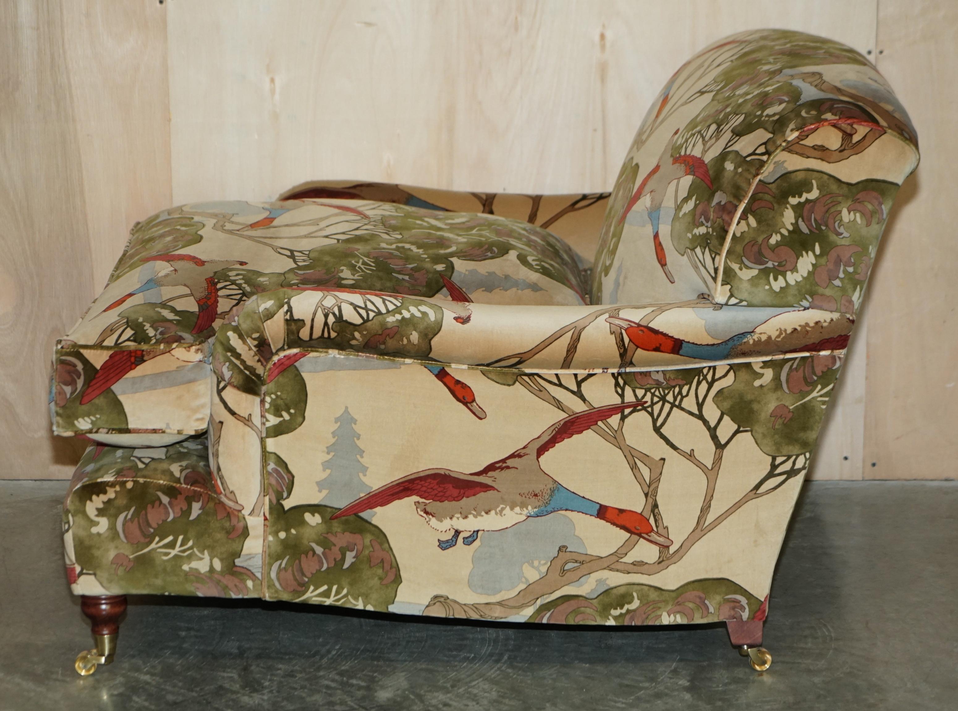 New Pair of Mulberry Custom Howard Love Seat Armchairs Flying Ducks Silk Velvet 9