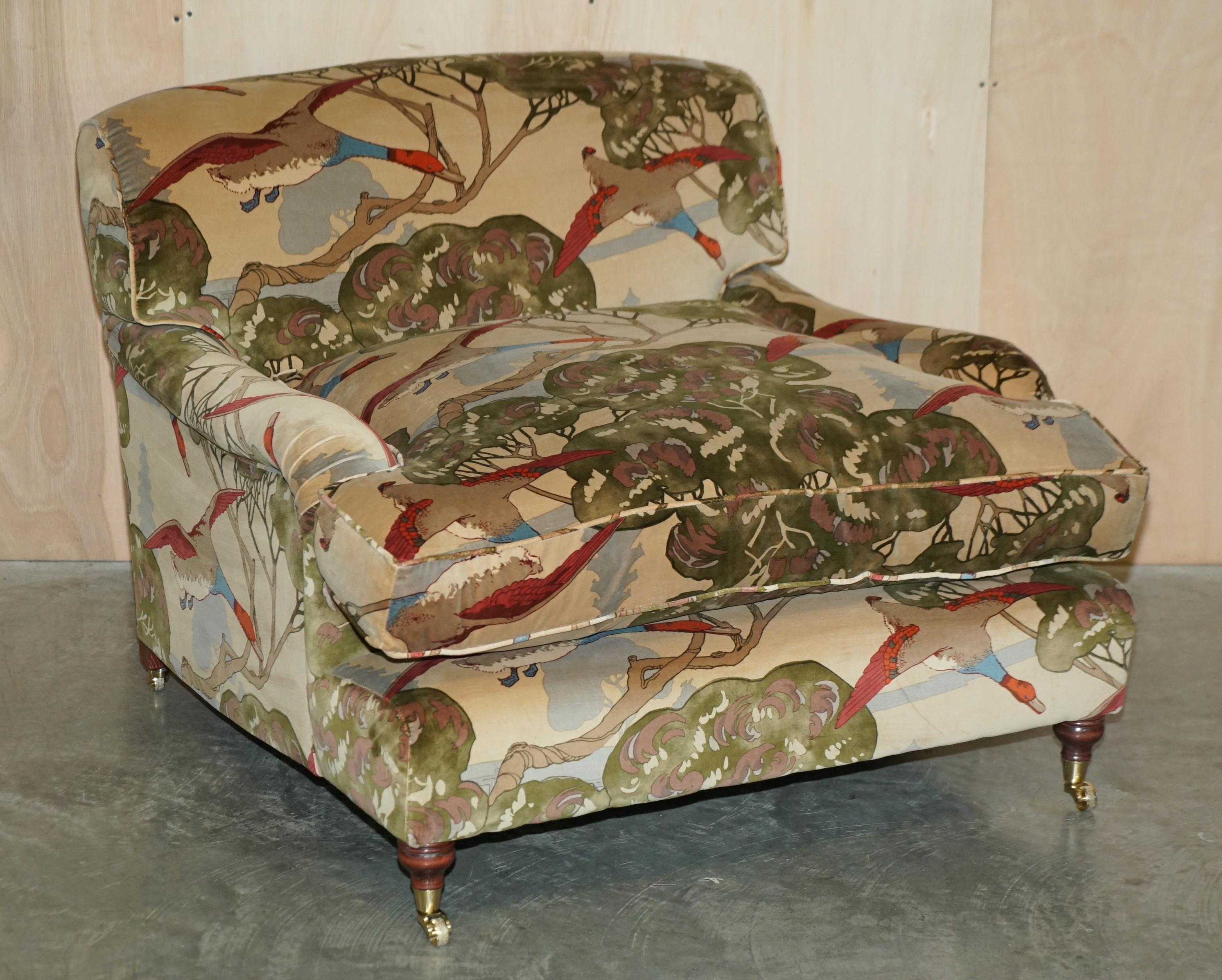 New Pair of Mulberry Custom Howard Love Seat Armchairs Flying Ducks Silk Velvet 10