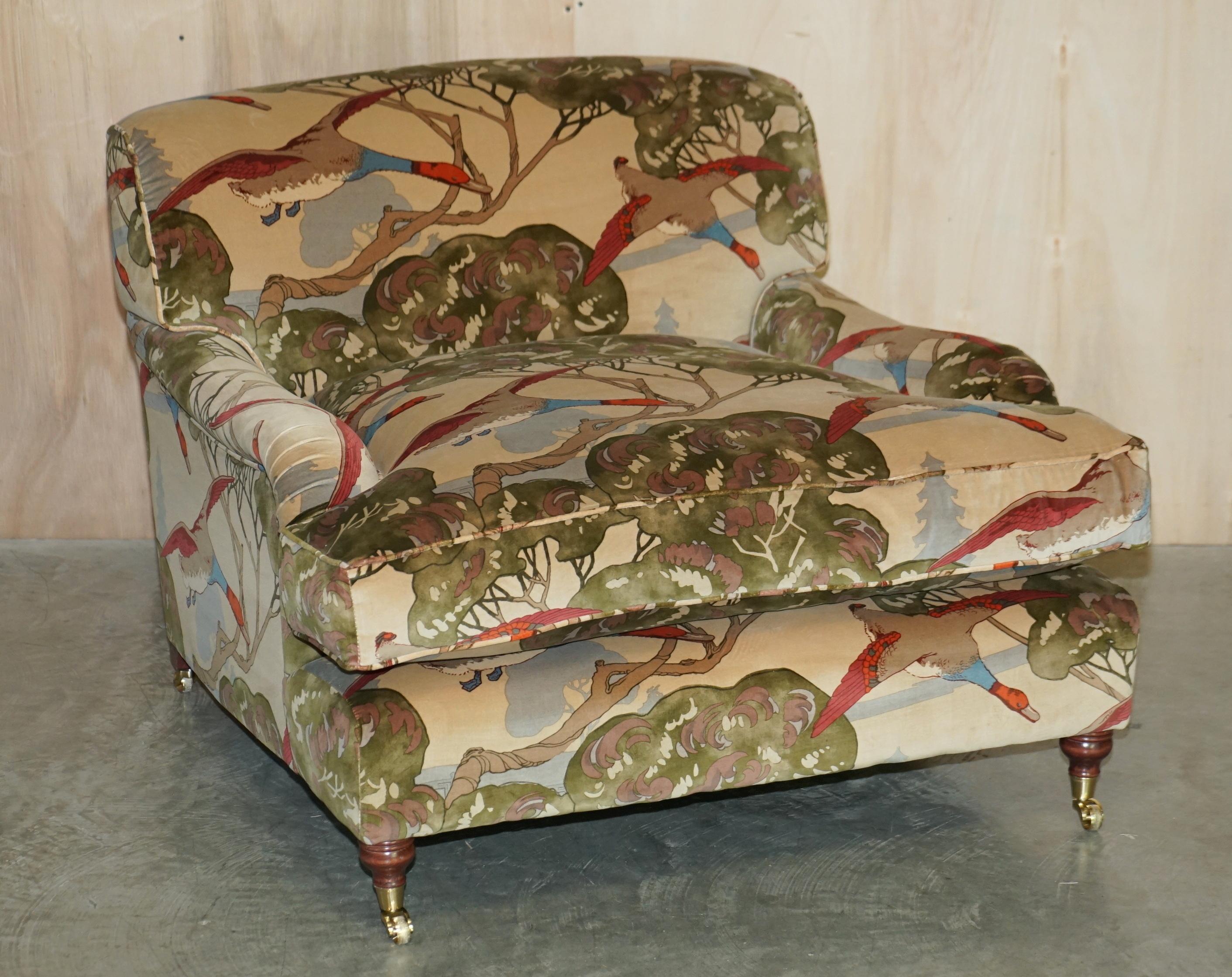 Country New Pair of Mulberry Custom Howard Love Seat Armchairs Flying Ducks Silk Velvet