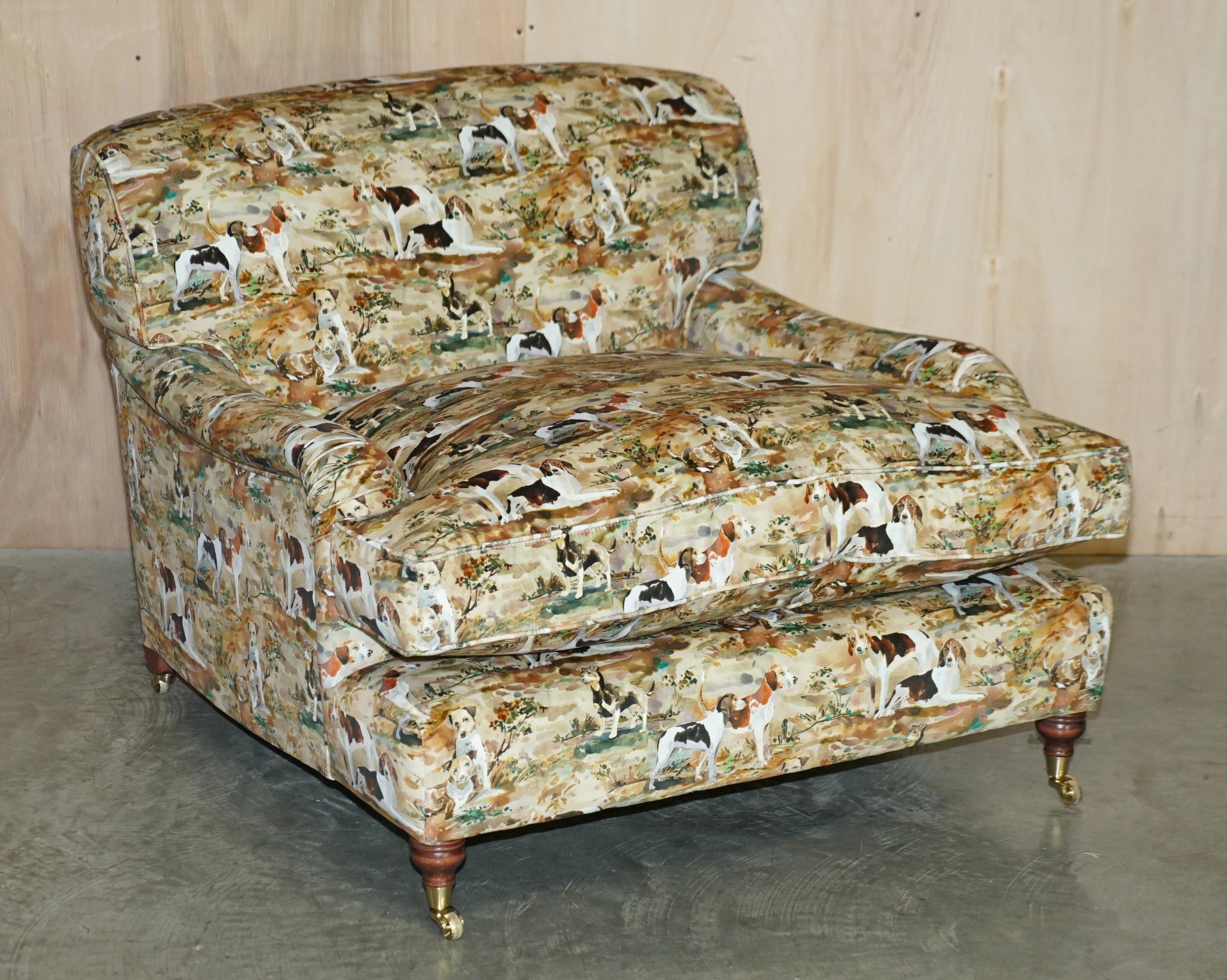 Country New Pair of Mulberry Custom Made Howard Love Seat Armchairs Hounds Silk Velvet For Sale
