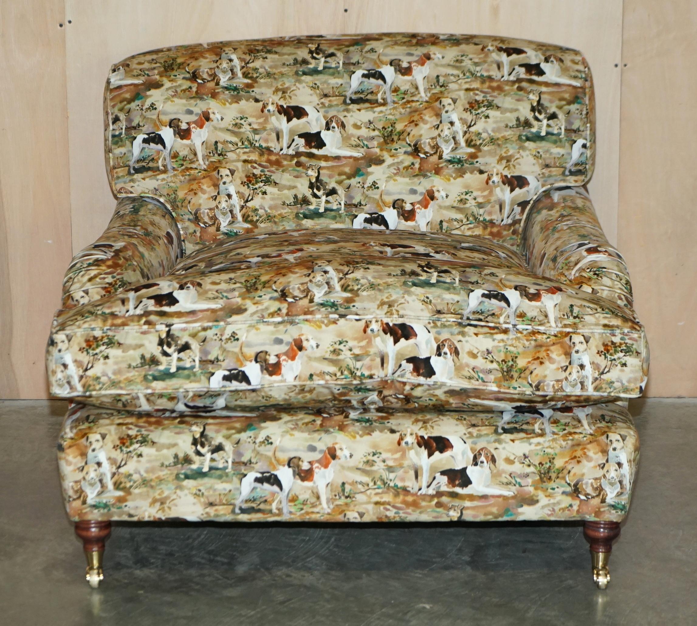 English New Pair of Mulberry Custom Made Howard Love Seat Armchairs Hounds Silk Velvet For Sale