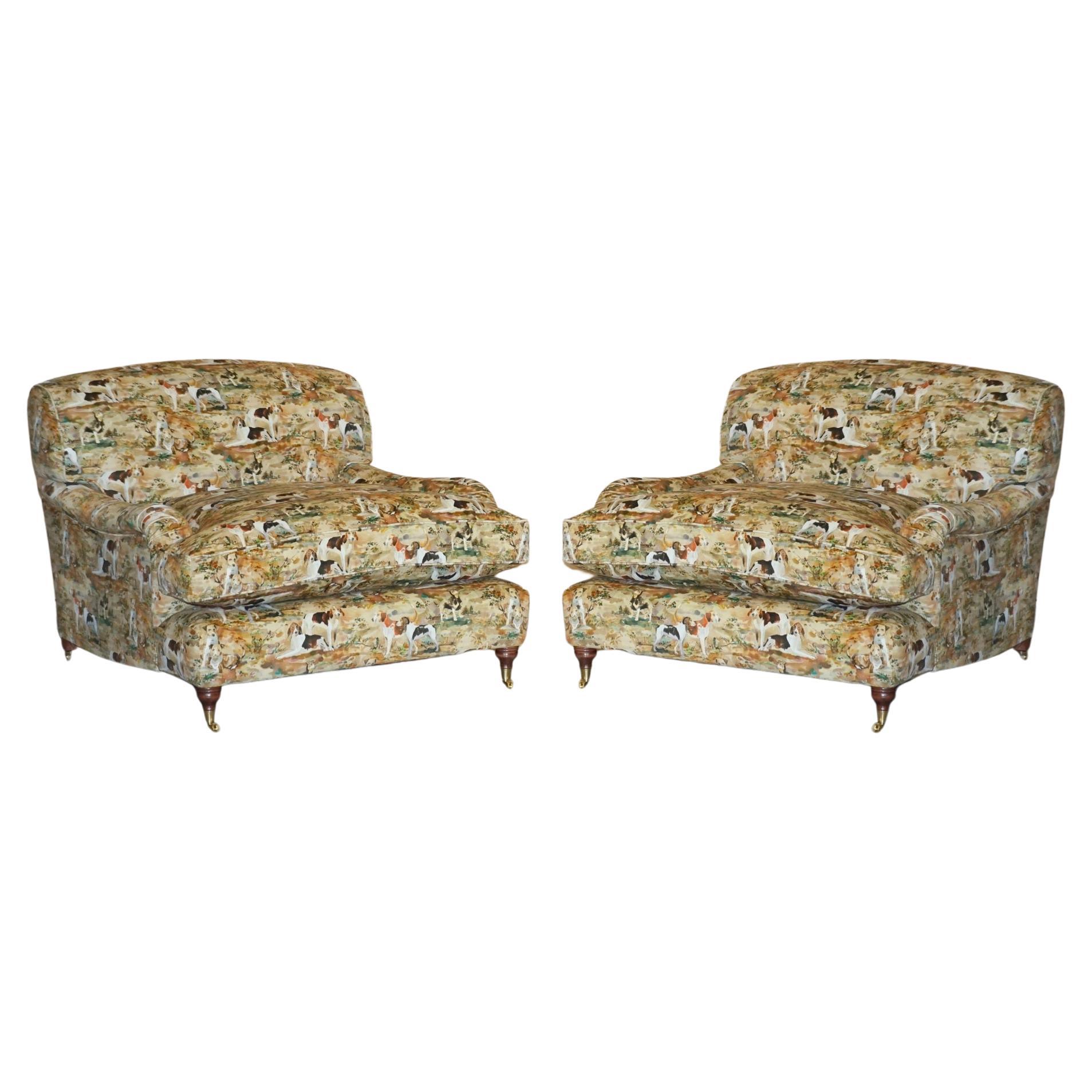 New Pair of Mulberry Custom Made Howard Love Seat Armchairs Hounds Silk Velvet For Sale