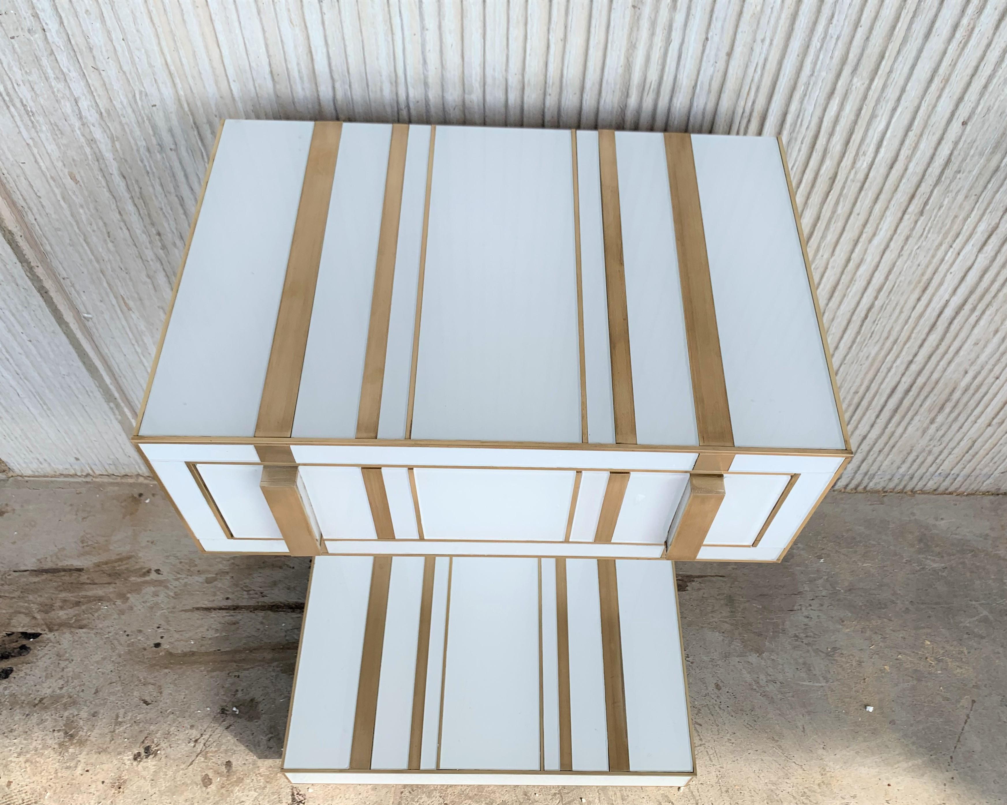 New Pair of White and Brass Nightstands with Drawer and Low Shelve In New Condition In Miami, FL