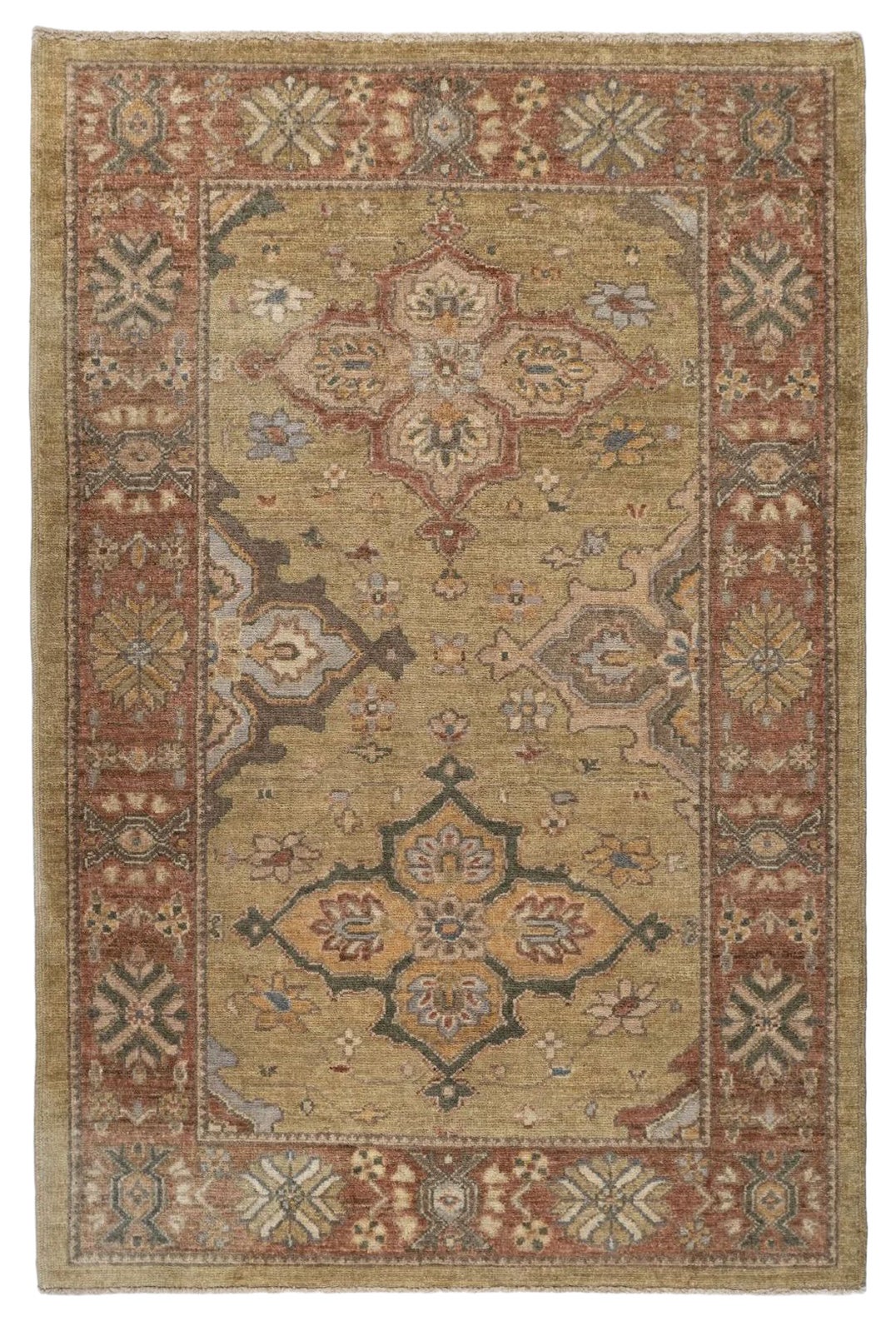 New Pakistani Sultanabad Hand-Knotted Wool Rug, 3'2" x 4'8"