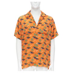 new PALM ANGELS orange palm tree logo print short sleeve Hawaiian shirt M