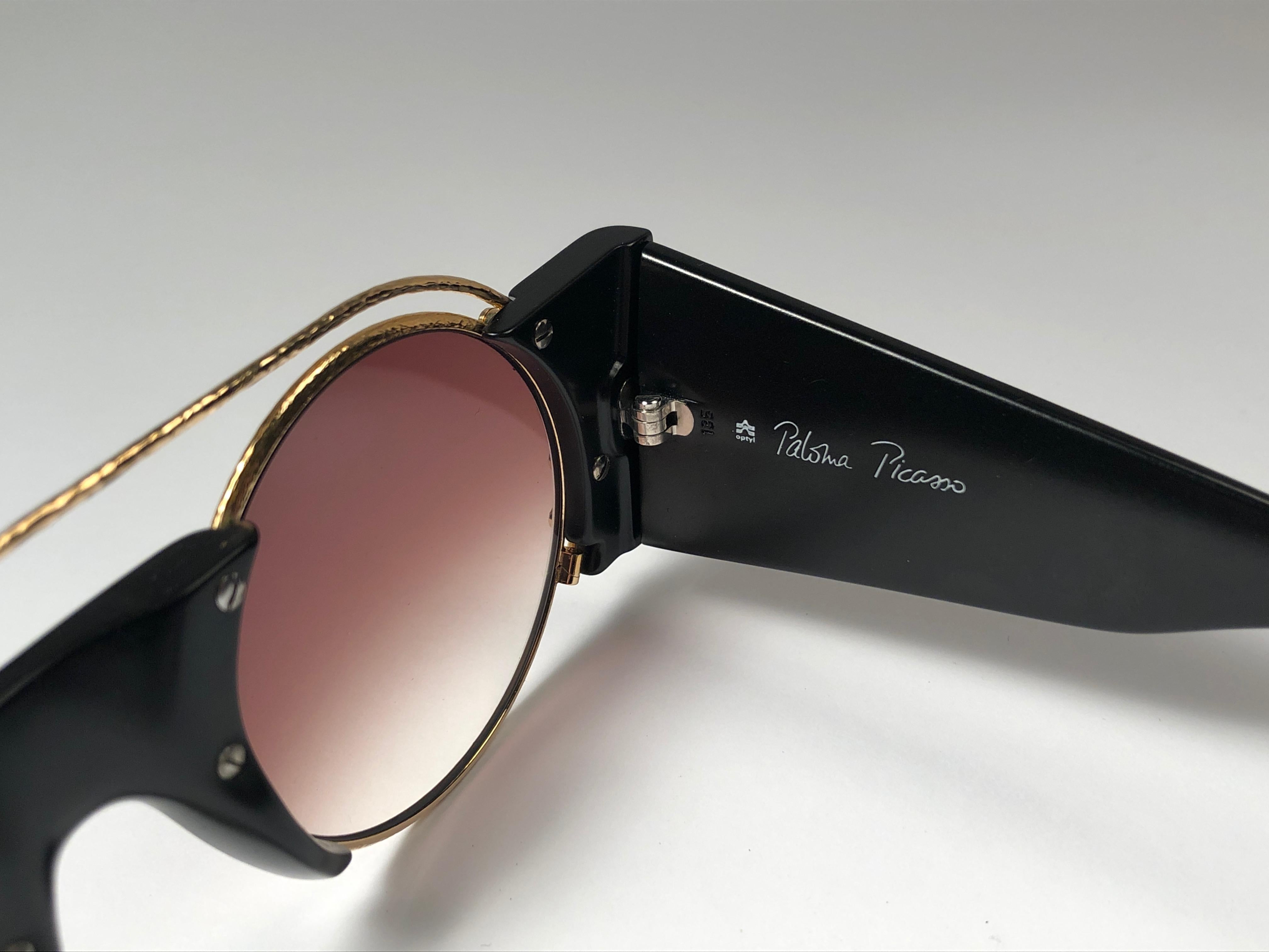 New Paloma Picasso Vintage Oval Black 3729 Lady Gaga Sunglasses Germany 1980 In New Condition For Sale In Baleares, Baleares