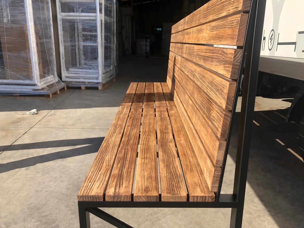 wood slab bench with back