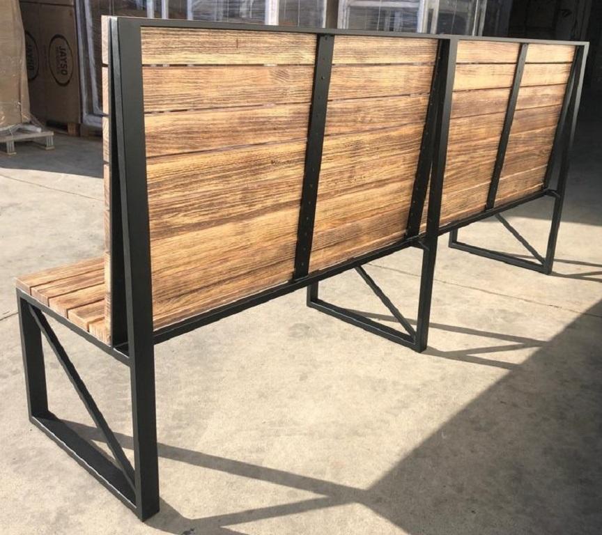 New Park or Garden Bench in Iron Structure with Wood Slabs, Indoor and Outdoor In New Condition For Sale In Miami, FL