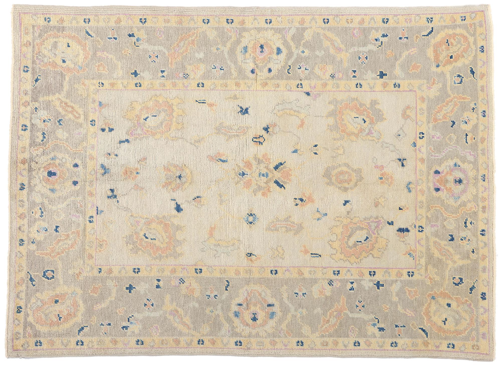 New Pastel Earth-Tone Contemporary Turkish Oushak Rug For Sale 5