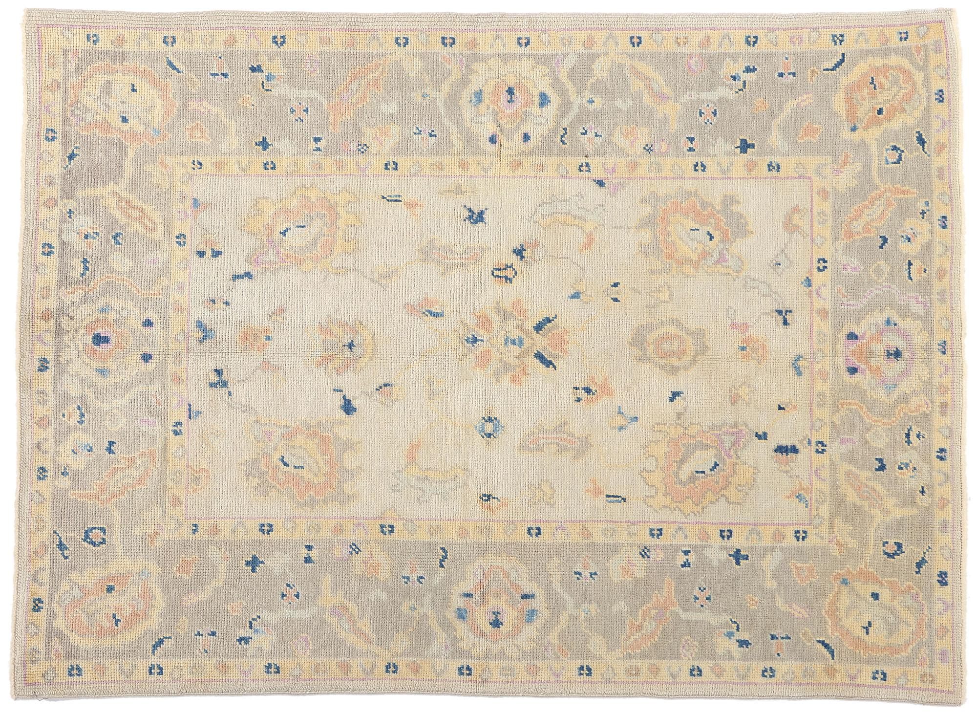 New Pastel Earth-Tone Contemporary Turkish Oushak Rug (tapis turc Oushak) en vente 3