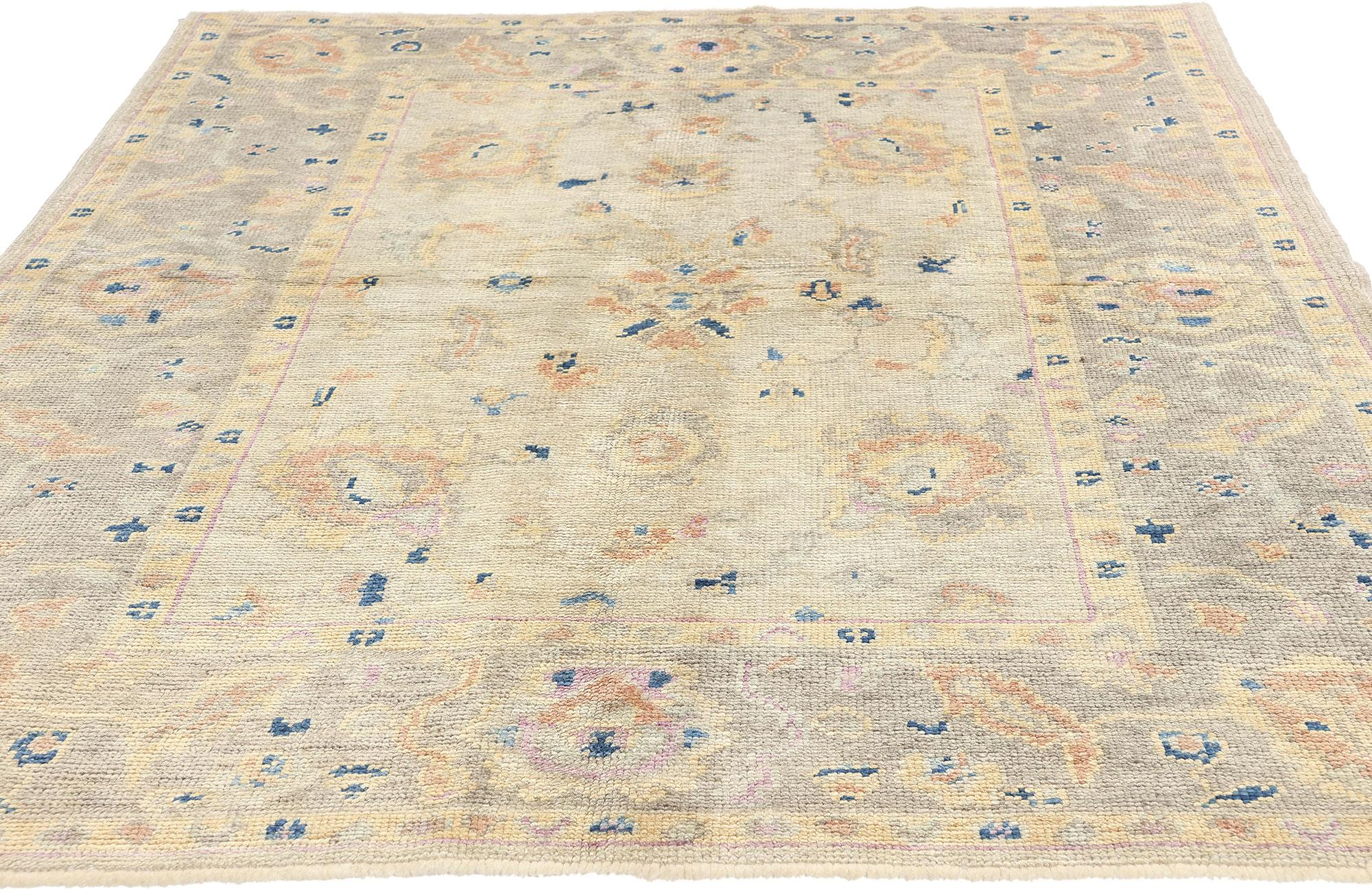 Hand-Knotted New Pastel Earth-Tone Contemporary Turkish Oushak Rug For Sale