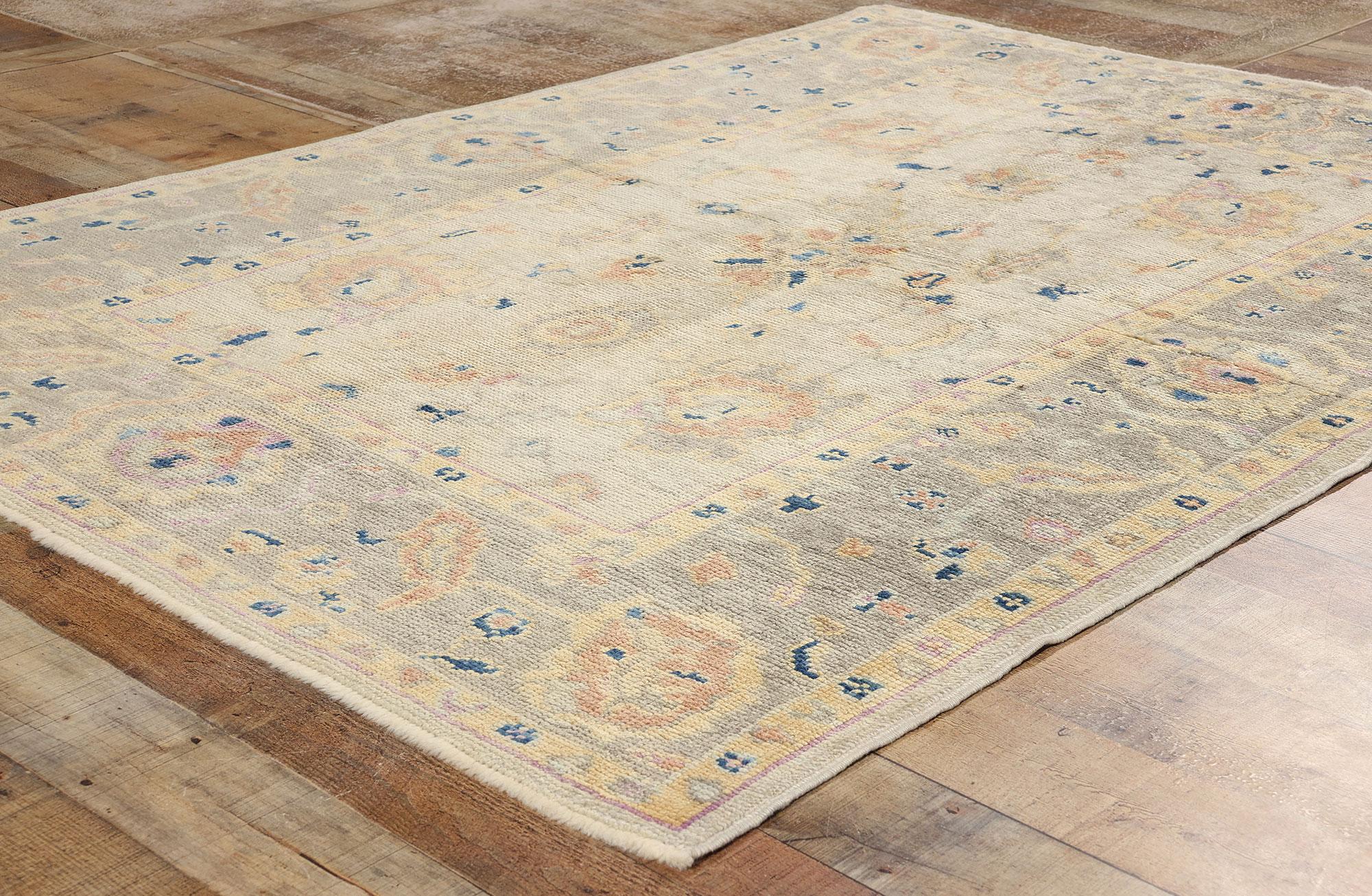 New Pastel Earth-Tone Contemporary Turkish Oushak Rug For Sale 2