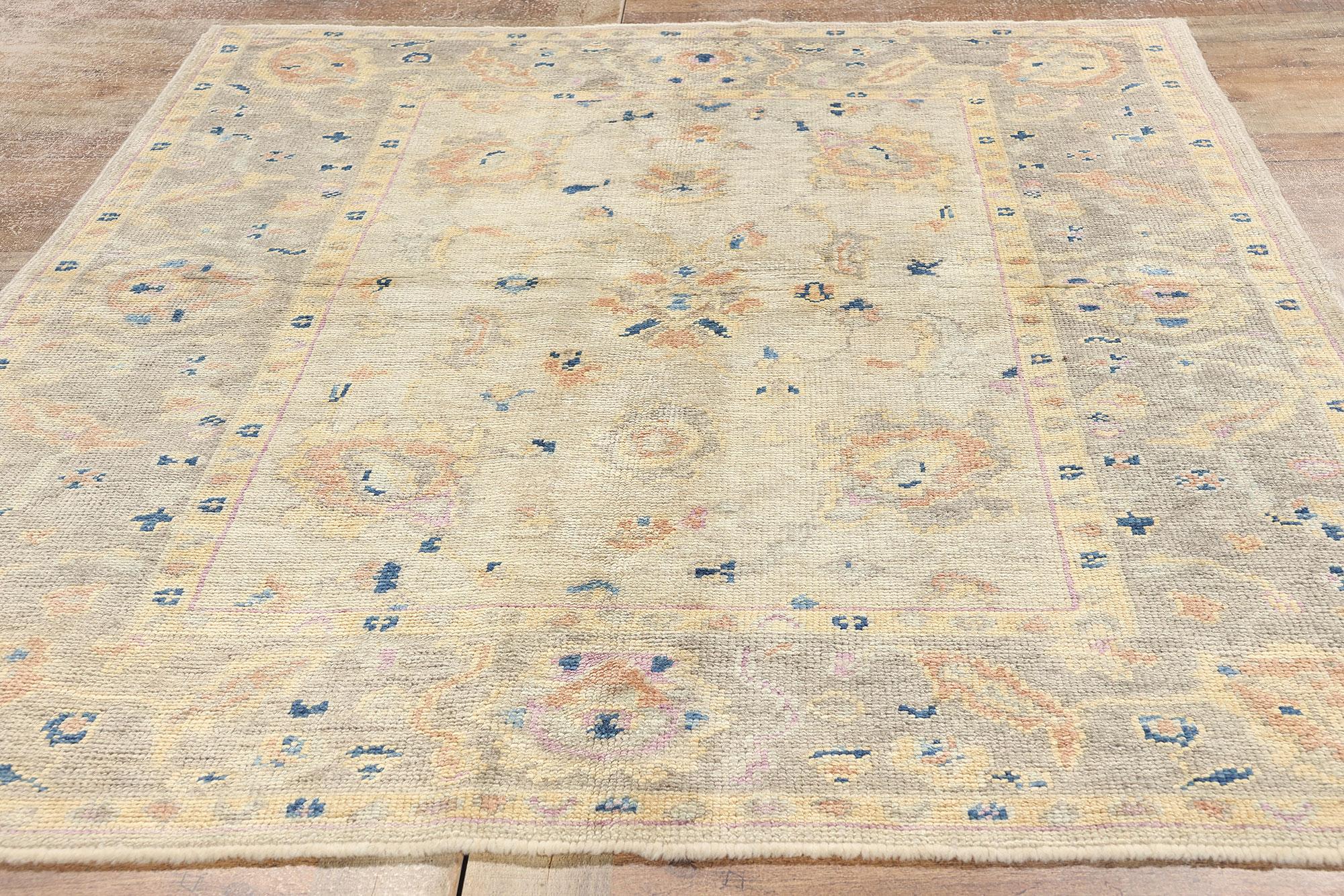 New Pastel Earth-Tone Contemporary Turkish Oushak Rug For Sale 3