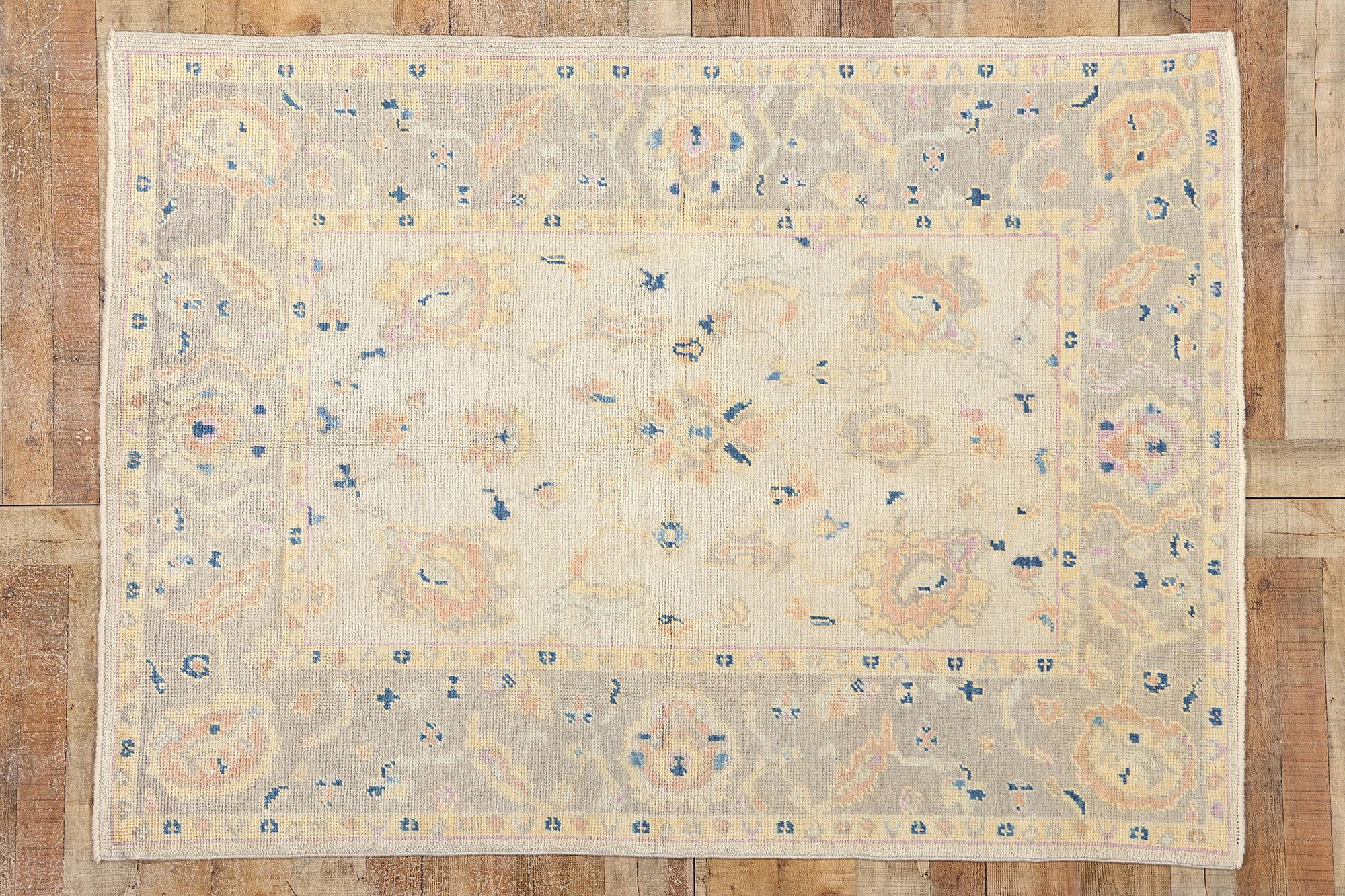 New Pastel Earth-Tone Contemporary Turkish Oushak Rug For Sale 4