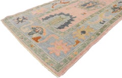 New Pastel Pink and Blue Contemporary Turkish Oushak Runner with Modern Style